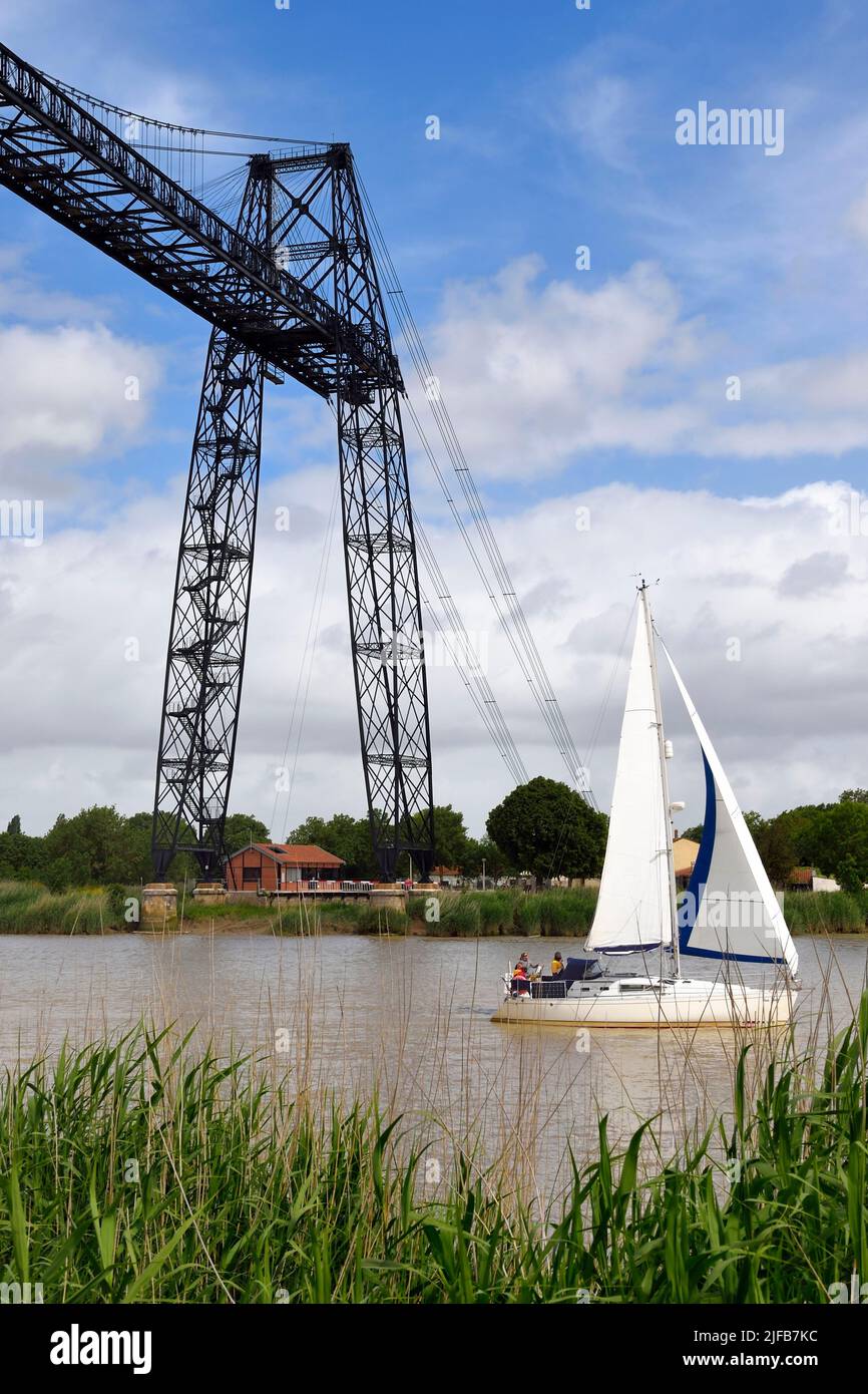 France, Charente-Maritime, Rochefort, the Rochefort (or Martrou) transporter bridge built by Ferdinand Arnodin in 1900, it is the last in France Stock Photo