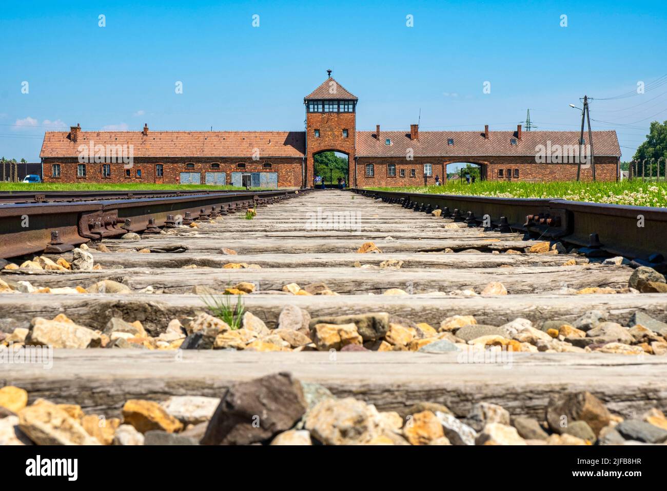 Poland, Silesia region, Oswiecim, listed as World Heritage by UNESCO, Birkenau extermination camp (Auschwitz II), railway ramp Stock Photo