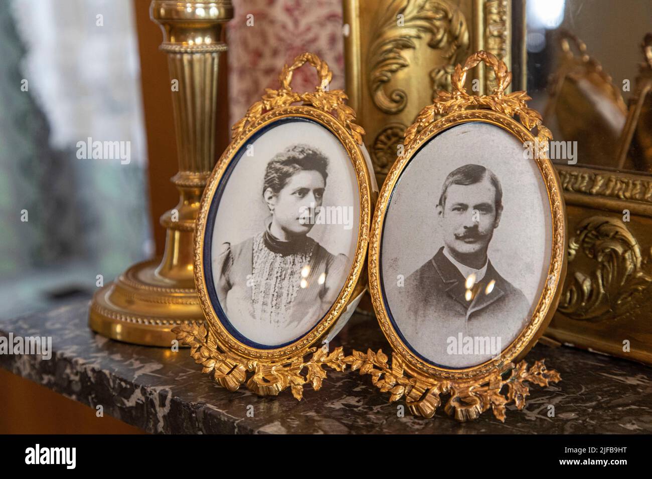 France, Nord, Lille, Charles de Gaulle birthplace, transformed into a museum and located in Old Lille, photographs of Charles De Gaulle's parents Stock Photo