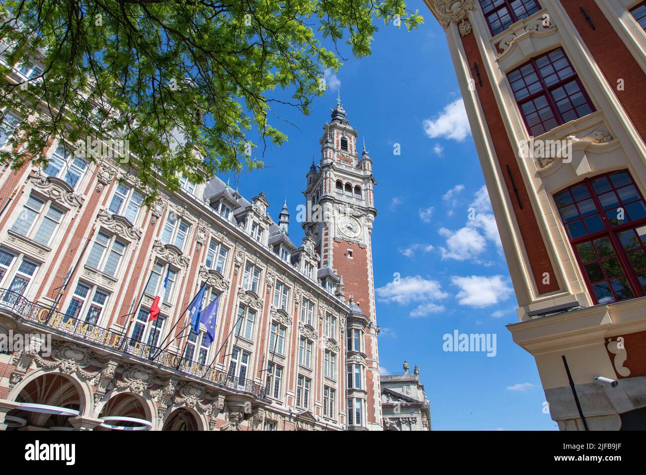 France, Nord, Lille, Theater Square, belfry of the Chamber of Commerce and Industry of Lille (CCI) Stock Photo