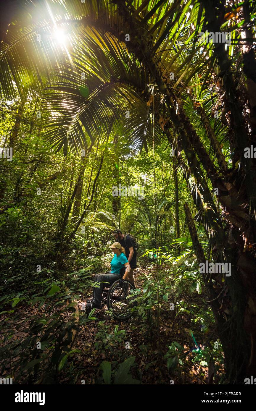 France, French Guiana, Amazonian Park, heart zone, Saül, The project Amazonia for all opens hiking trails for the visually impaired, blind and disabled, Saül was the pilot village Stock Photo