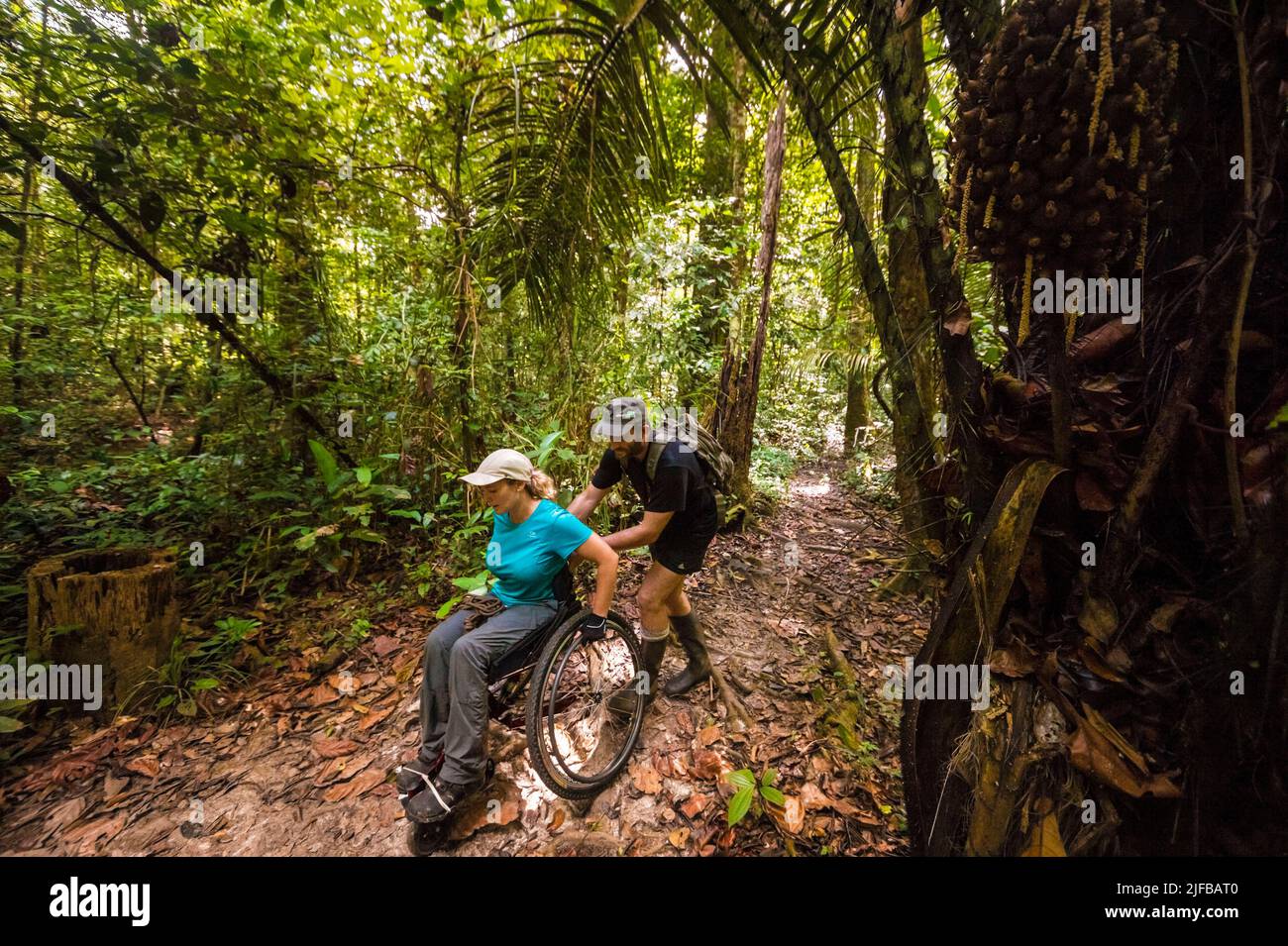 France, French Guiana, Amazonian Park, heart zone, Saül, The project Amazonia for all opens hiking trails for the visually impaired, blind and disabled, Saül was the pilot village Stock Photo