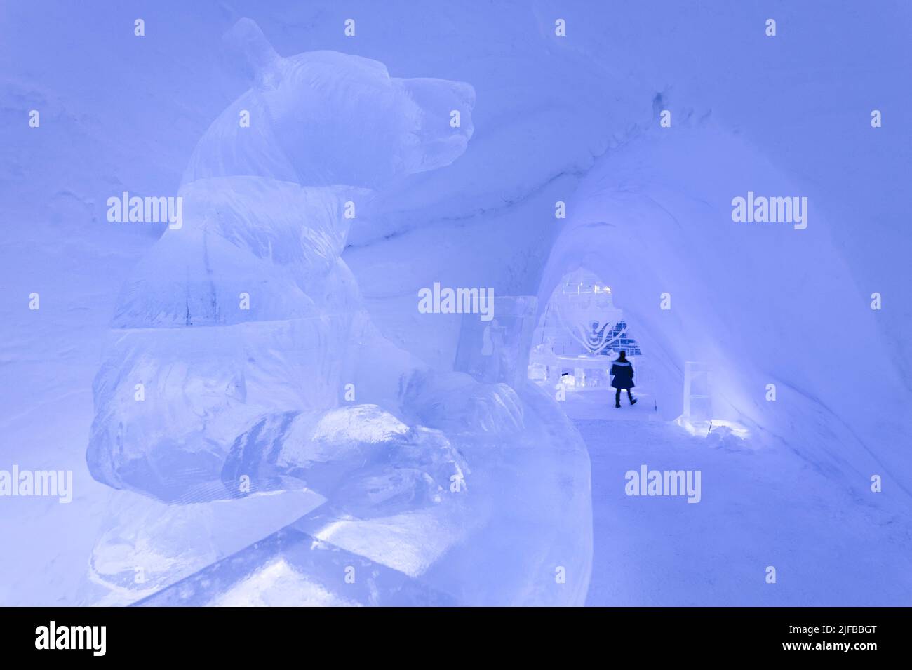 Norway, Lapland, County of Finnmark, Kirkenes, ice hotel and its ephemeral sculptures Stock Photo
