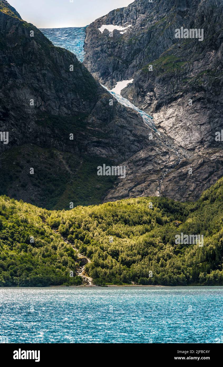 Norway, Hordaland County, hike to the Bondhusbreen (or Bondhus glacier), tongue of the Folgefonna glacier, panoramic view Stock Photo