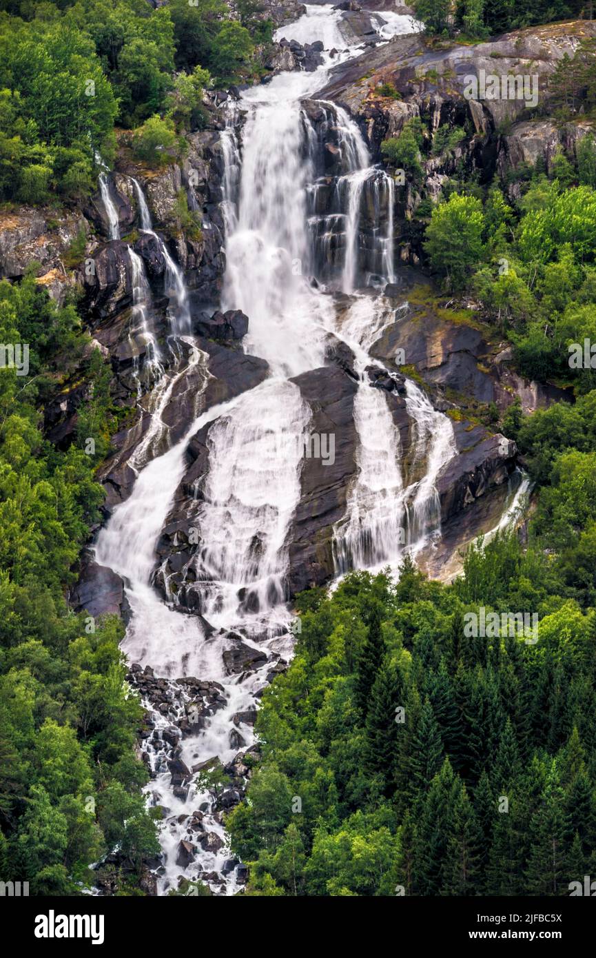 Norway, Vestland County, waterfall Stock Photo