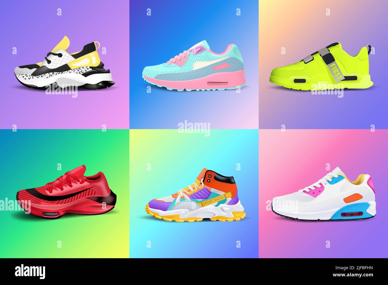 New Fitness sneakers set, fashion shoes for training running shoe. Sport shoes set Stock Vector