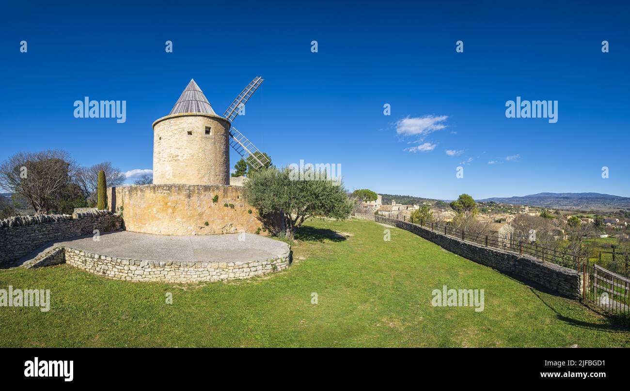 France, Vaucluse, Luberon regional nature park, Goult, little medieval perched village, Jerusalem mill Stock Photo