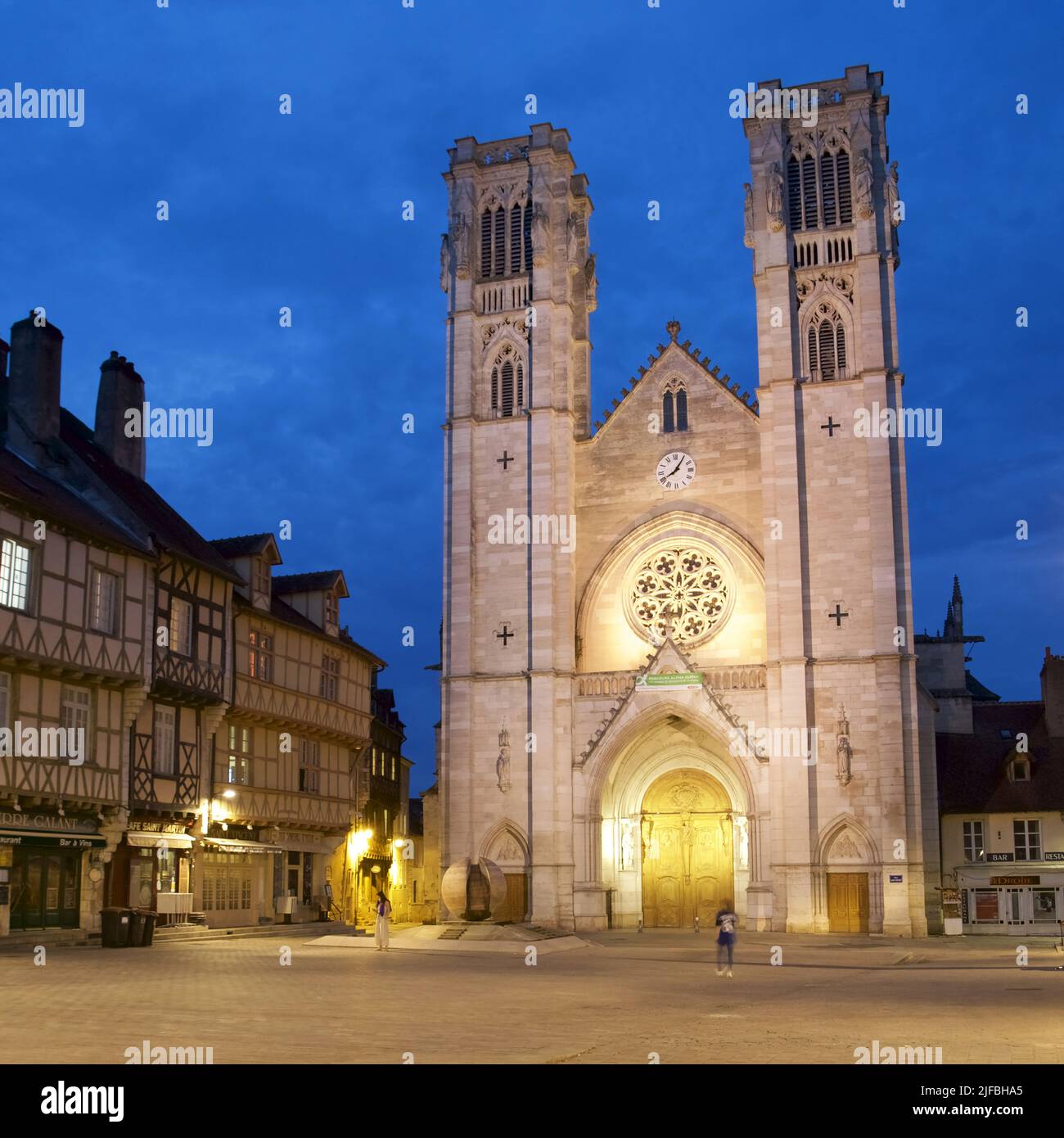 France, Saone et Loire, Chalon sur Saone, Saint Vincent Square, Saint Vincent Cathedral Stock Photo