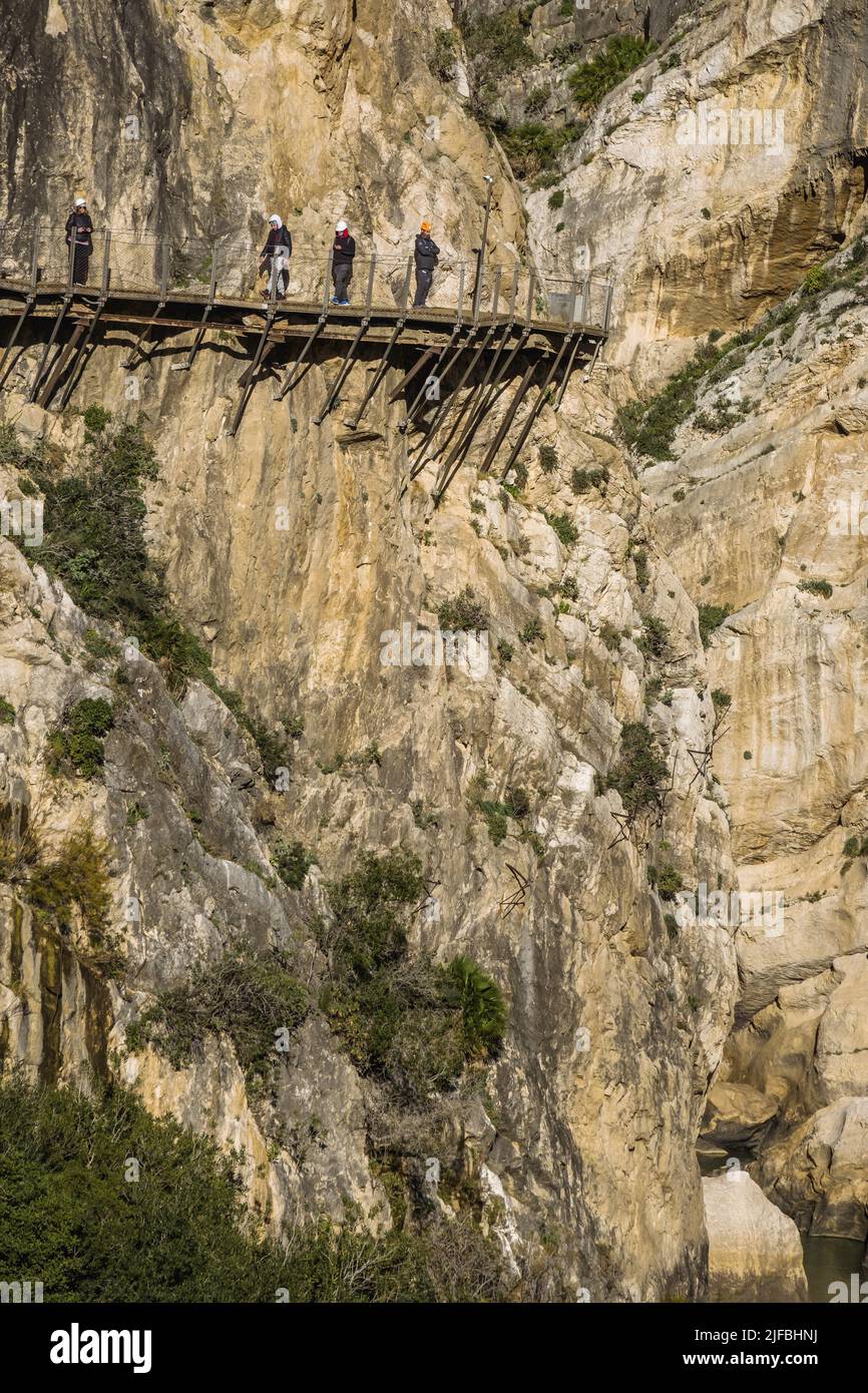 Spain, Andalousia, Malaga, El Chorro, Gaitanejo canyon, vertigo trail of Caminito del Rey Stock Photo