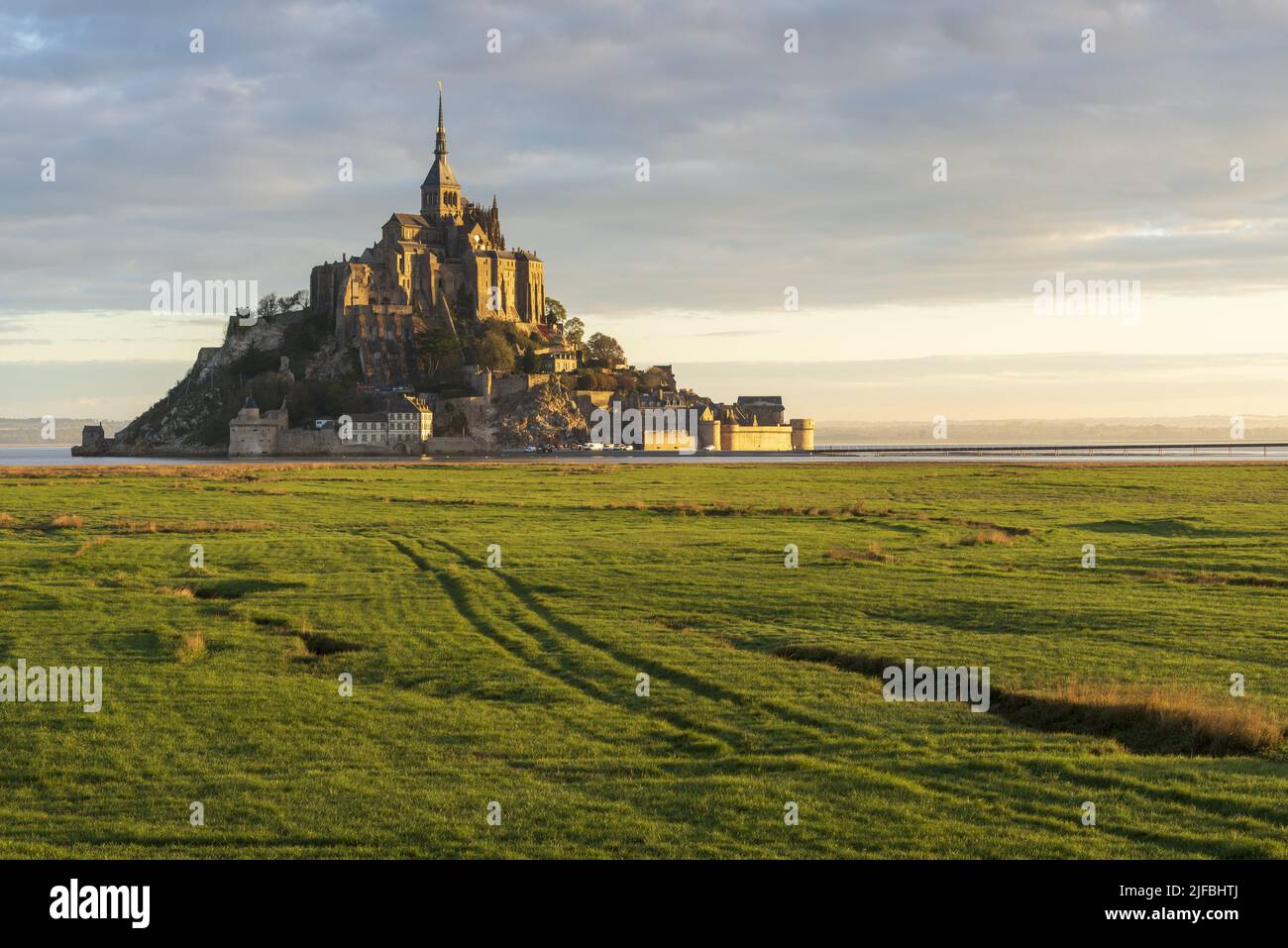 France, Manche, Mont Saint Michel Bay listed as World Heritage by UNESCO, Abbey of Mont Saint Michel Stock Photo