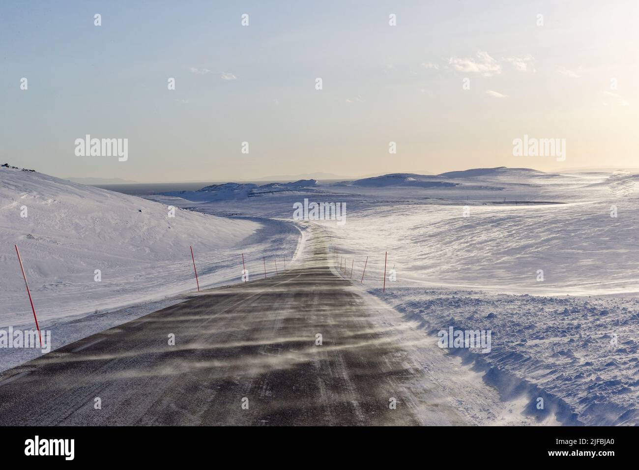 Norway, Varanger Fjord, Road, Landscape between Skallelv and Vardo Stock Photo