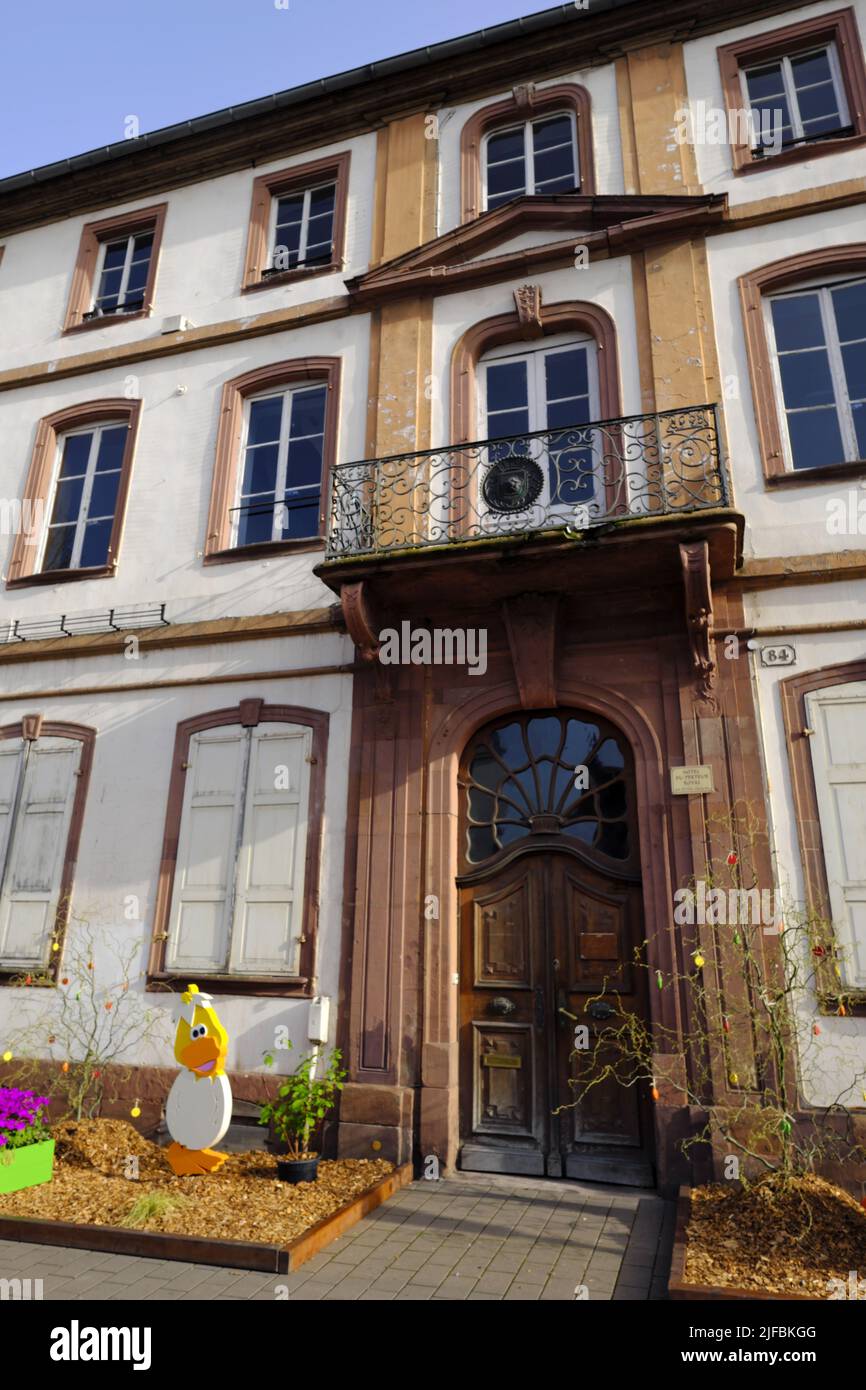 France, Bas Rhin, Haguenau, Grand rue, Royal Lender hotel dated 18th century, Easter decorations Stock Photo