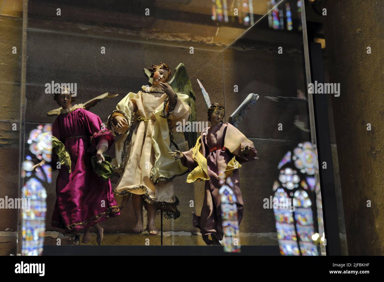 France, Bas Rhin, Strasbourg, old town listed as World Heritage by UNESCO, Notre Dame Cathedral, nave, exhibition of the Neapolitan Nativity scene dated 18th century after restoration Stock Photo