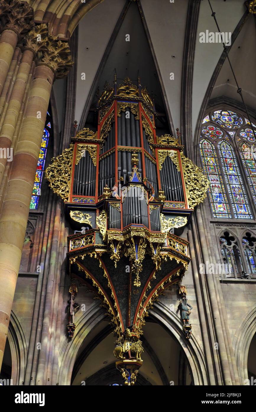 France, Bas Rhin, Strasbourg, old town listed as World Heritage by UNESCO, Notre Dame Cathedral, large organ Stock Photo