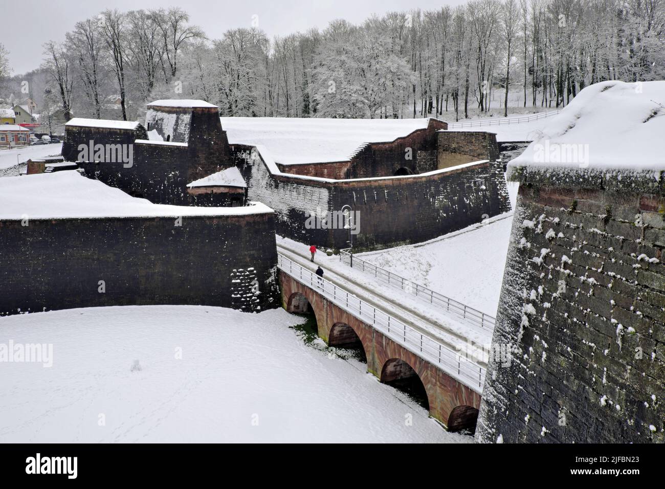 France, Territoire de Belfort, Belfort, citadel, Demi Lune of the Porte de Brisach, snow, winter Stock Photo