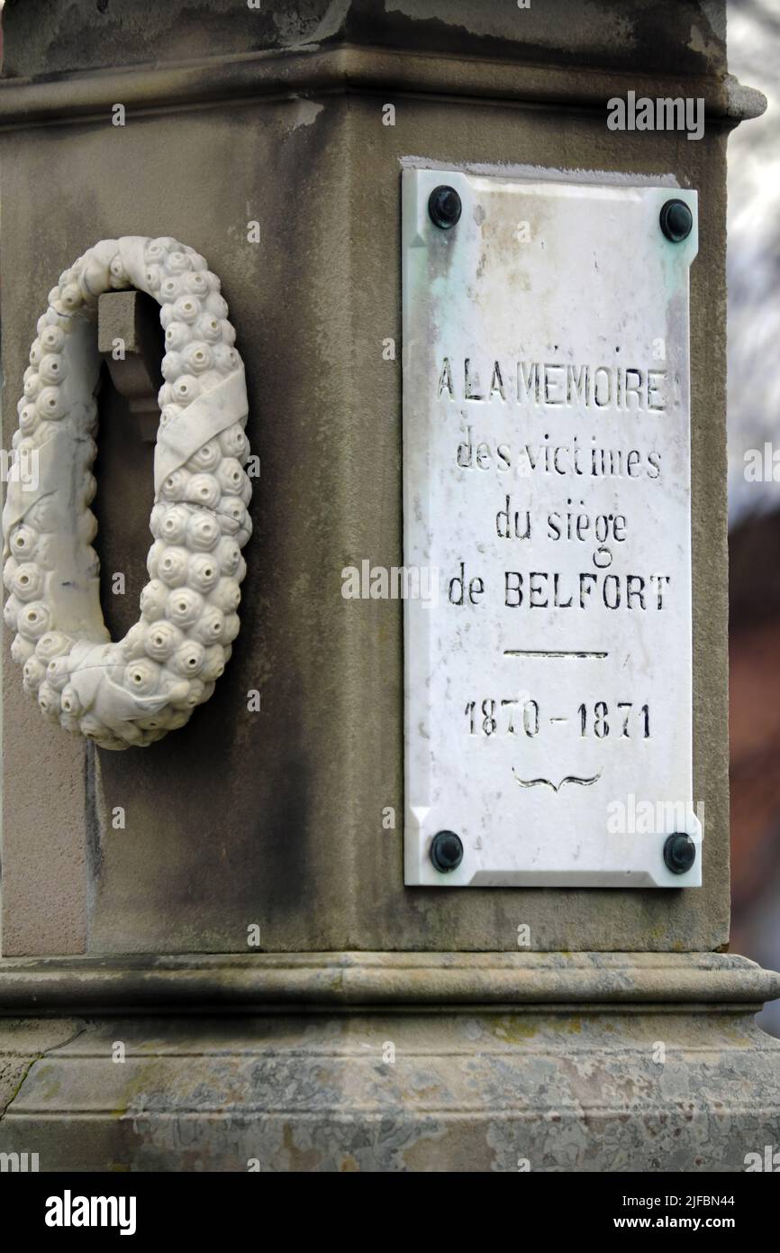 France, Territoire de Belfort, Belfort, Brasse cemetery, monument, In memory of the victims of the siege of Belfort, war of 1870-1871 Stock Photo