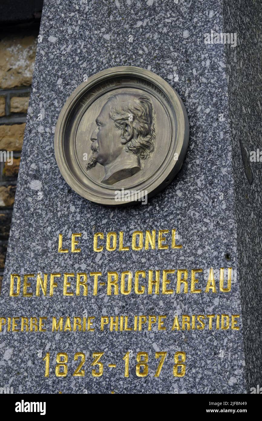 France, Doubs (25), Montbéliard, cemetery, burial place of Colonel Denfert-Rochereau and his wife, restored in 2020 for the 150th anniversary of the siege of Belfort from 1870-1871 Stock Photo