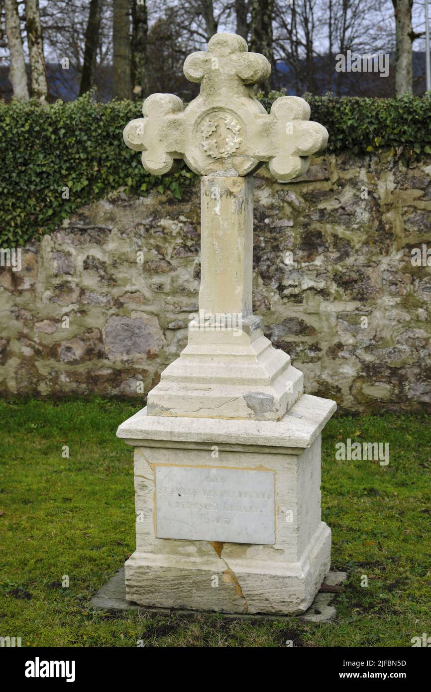 France, Territoire de Belfort, Giromagny, Cemetery of the Prussians, German soldiers who died during the war of 1870-1871, cross Stock Photo