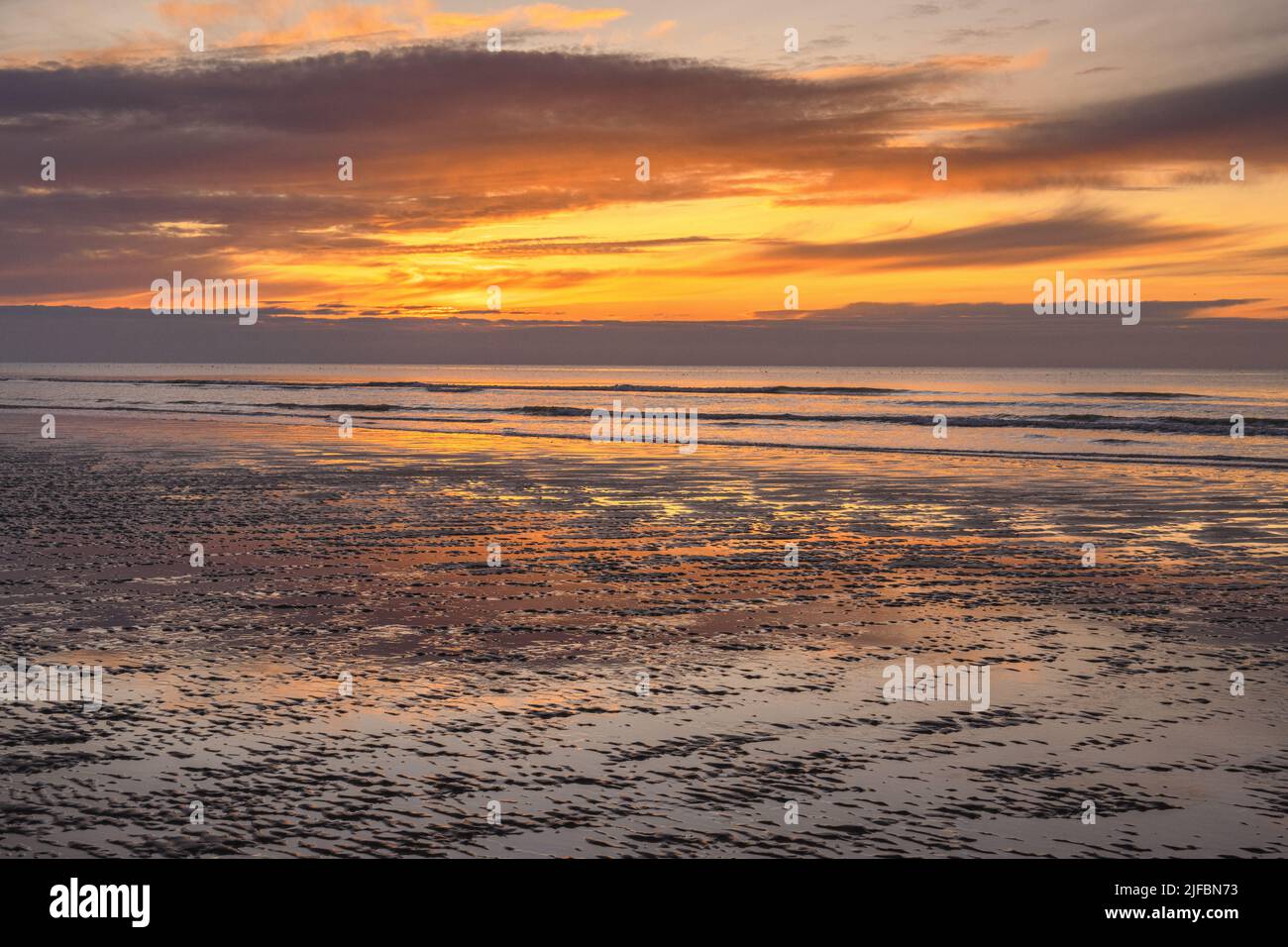 France, Somme,Quend-Plage, Sunset on the beach Stock Photo