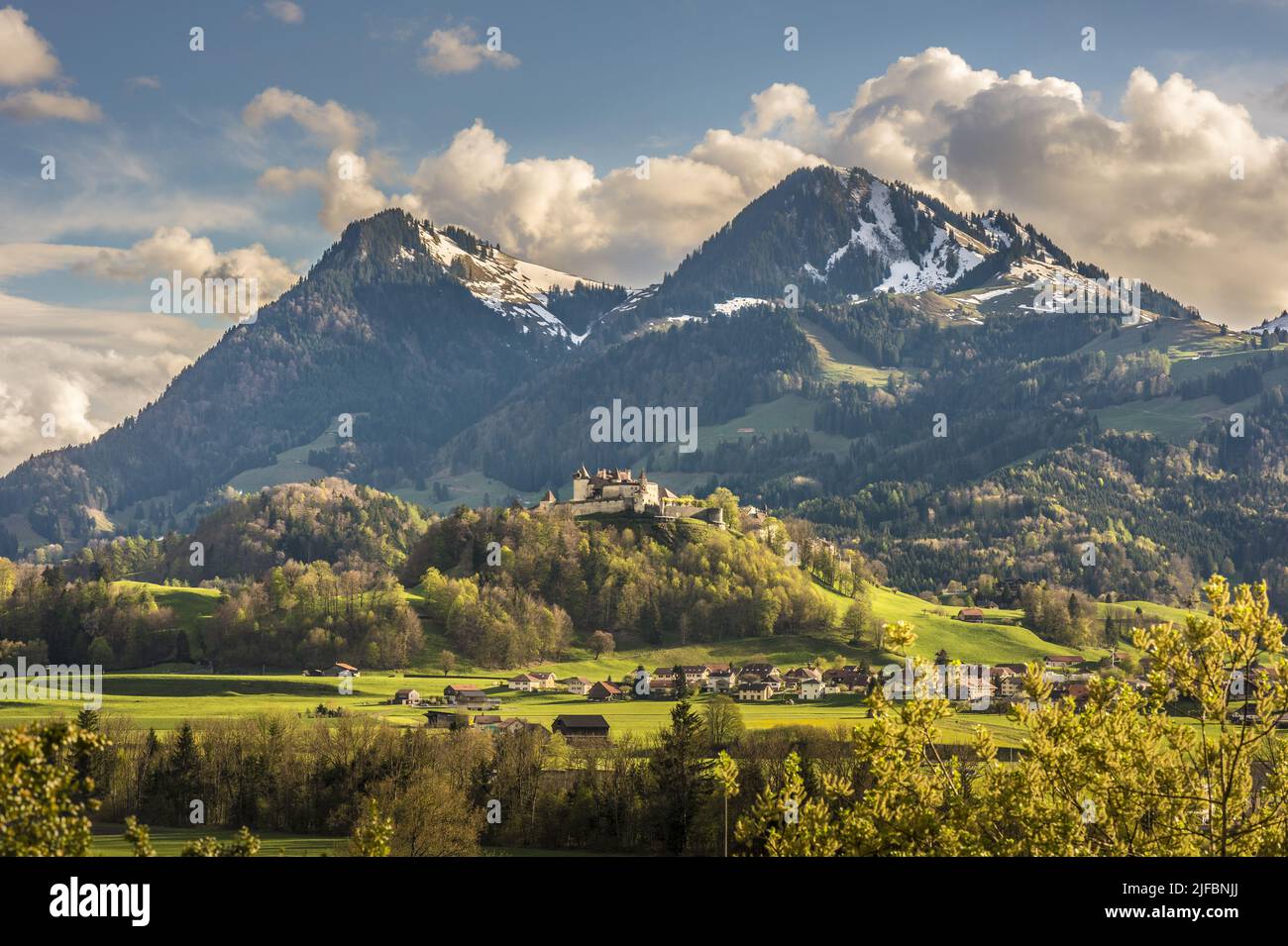 Switzerland, Canton of Friborg, Gruyères, medieval city, the castle Stock Photo