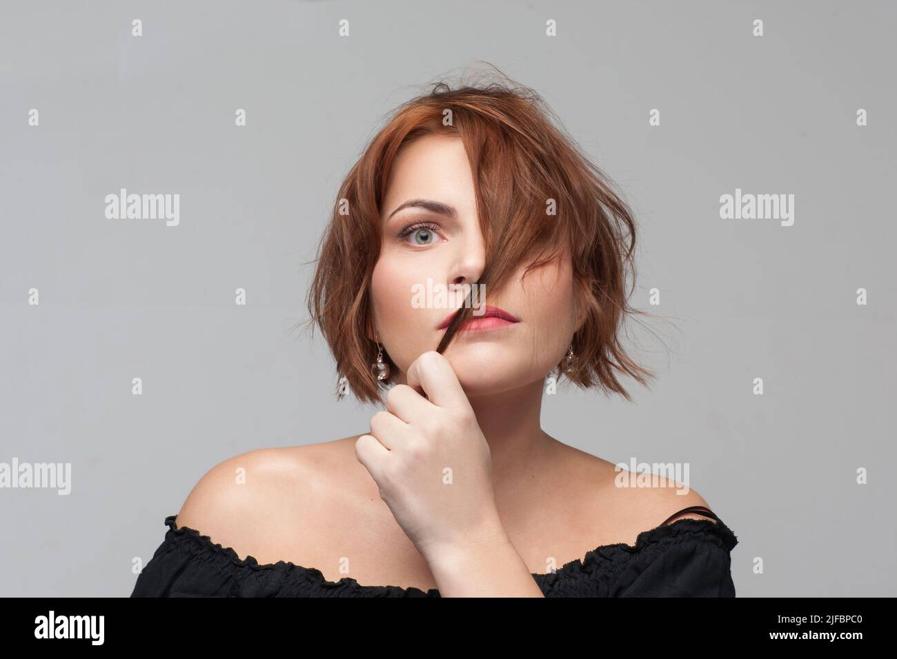 Ashamed of appearance. Hair problems Stock Photo