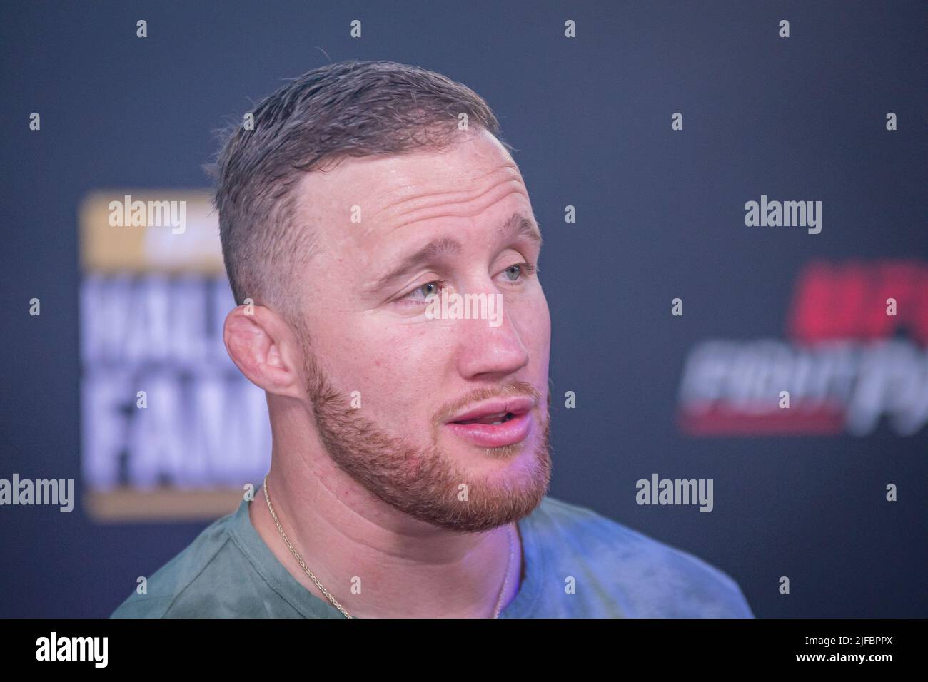 LAS VEGAS, NV JUNE 30 Justin Gaethje addresses the media at the UFC