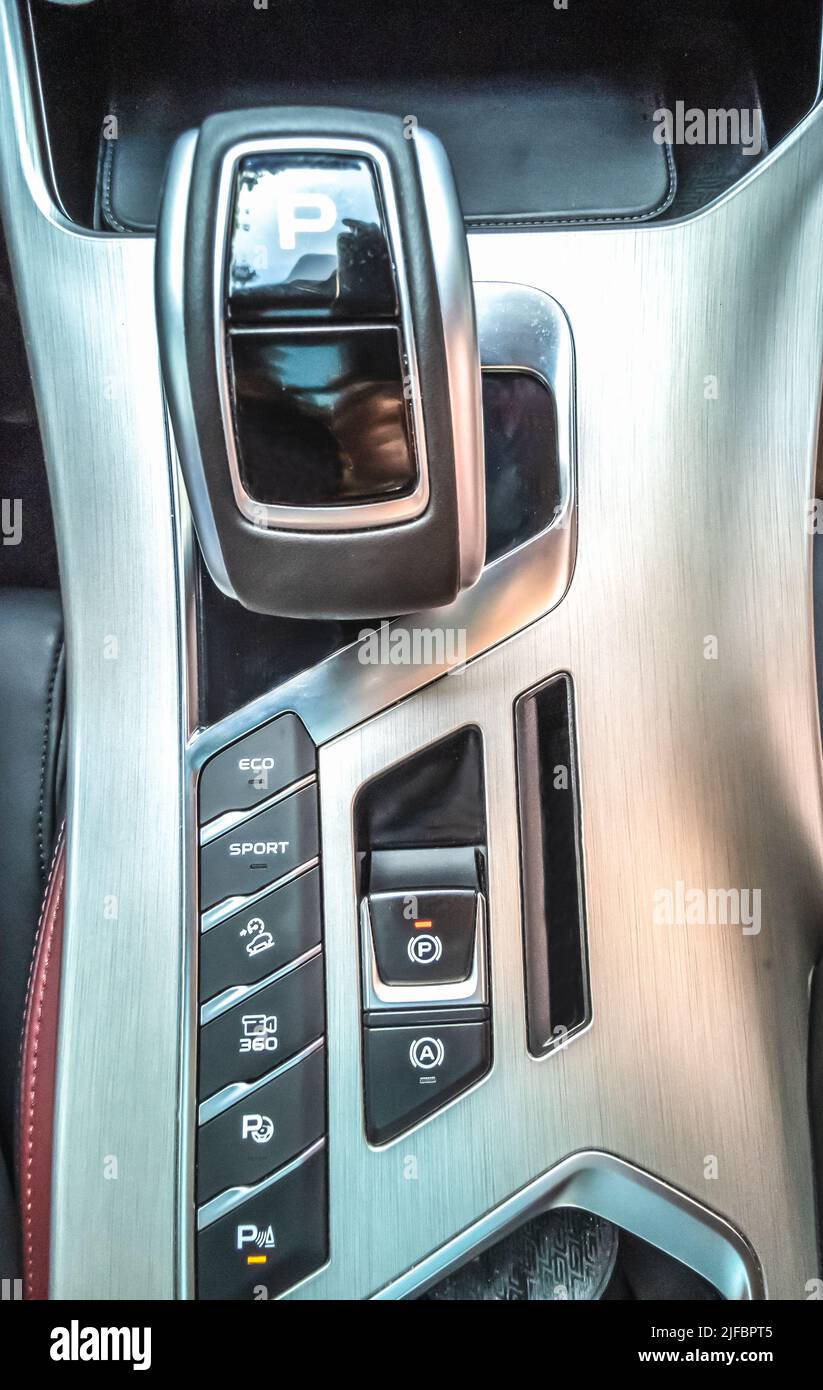 Automatic transmission in a car. Vertical photo. Stock Photo
