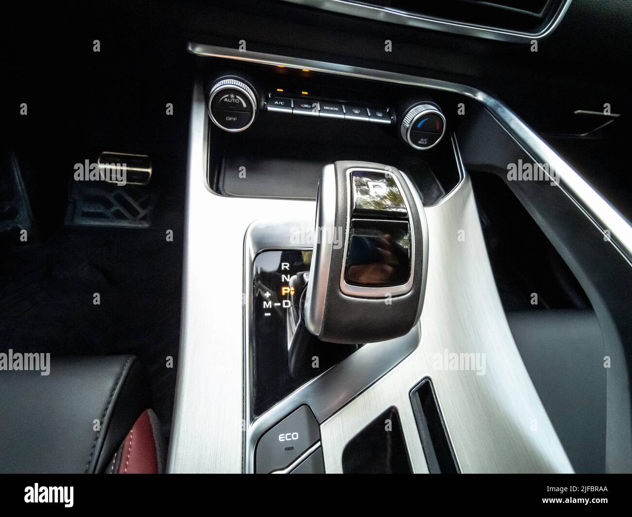 Automatic transmission in a car. Vertical photo. Stock Photo