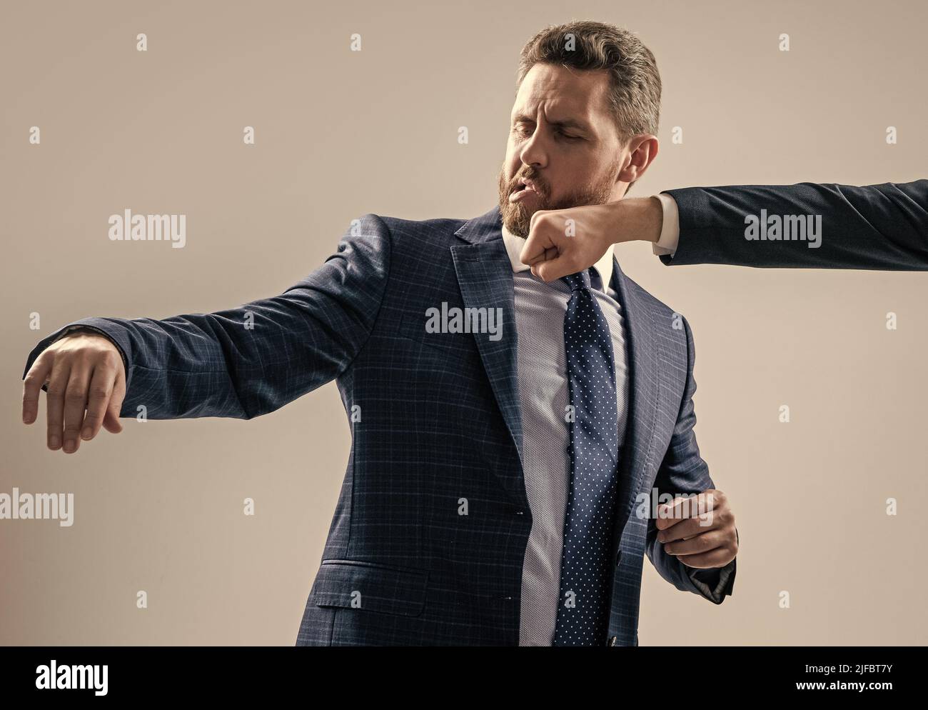 Knockout punch. Professional man got punch in chin. Physical fight. Fighting and conflicting