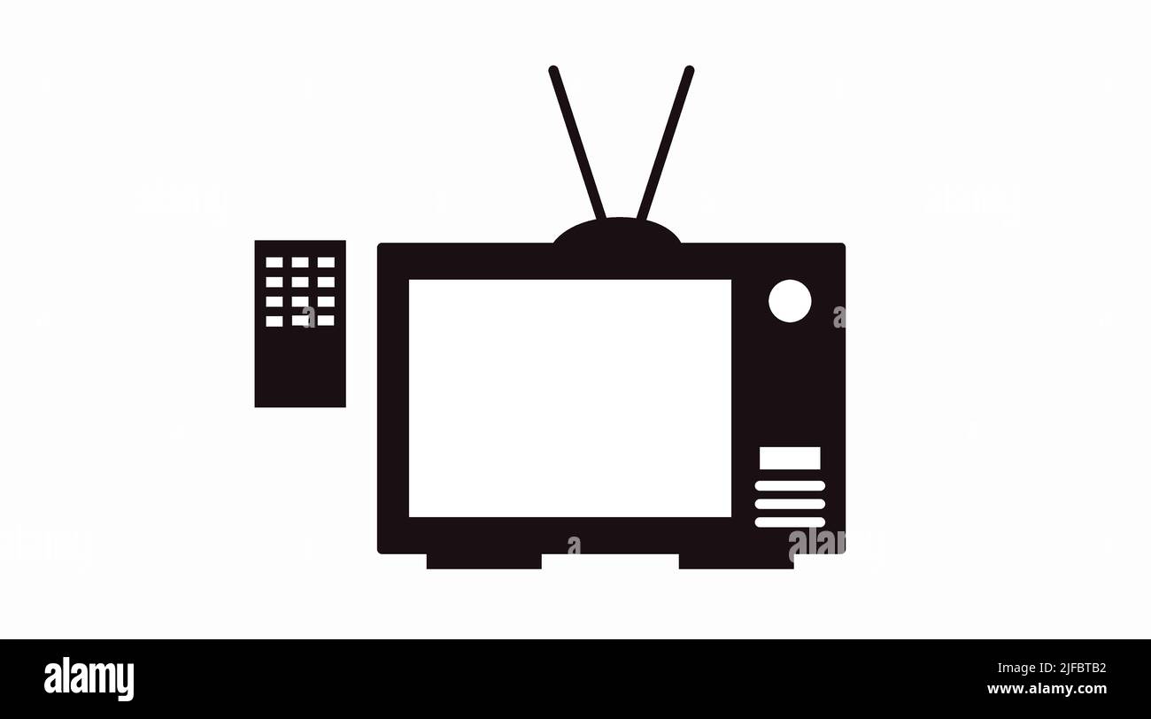Vector Isolated Black and White TV Icon with Remote Control Stock Vector