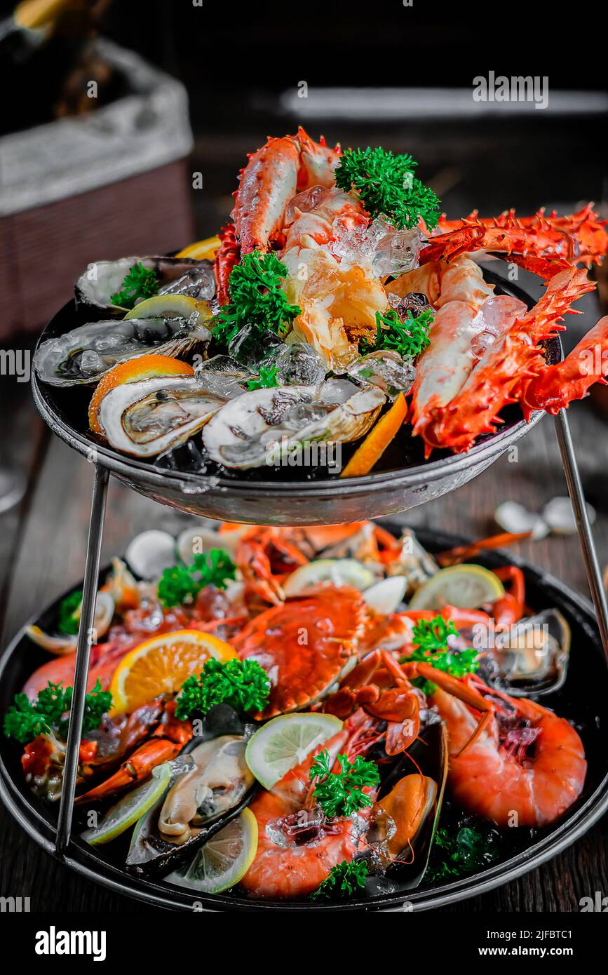 2Tier Seafood Platter. Platters of prawns, oysters, crabs and king