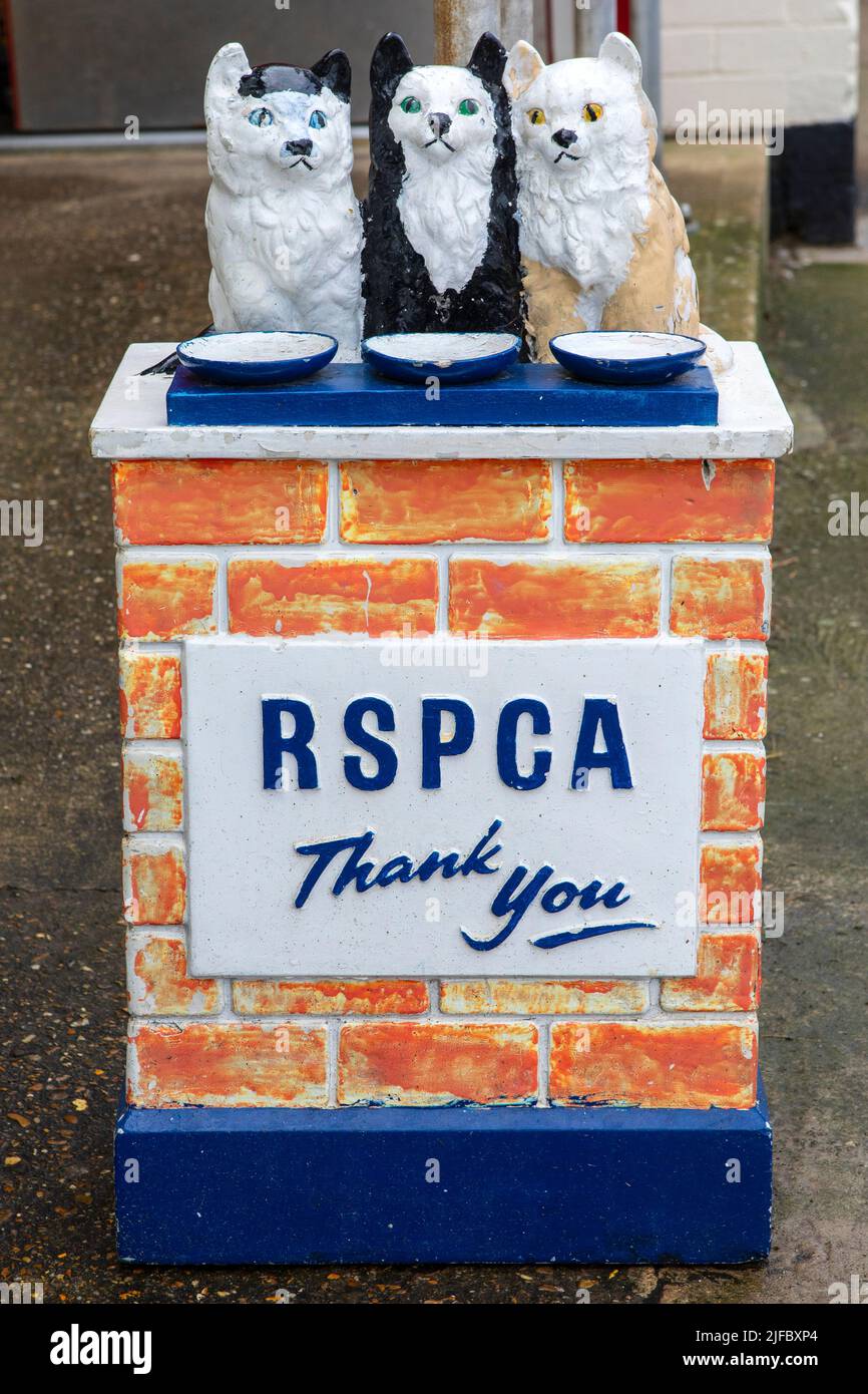 Norfolk, UK - May 16th 2022: A vintage RSPCA charity donation box on the promenade of Sheringham beach in Norfolk, UK. Stock Photo