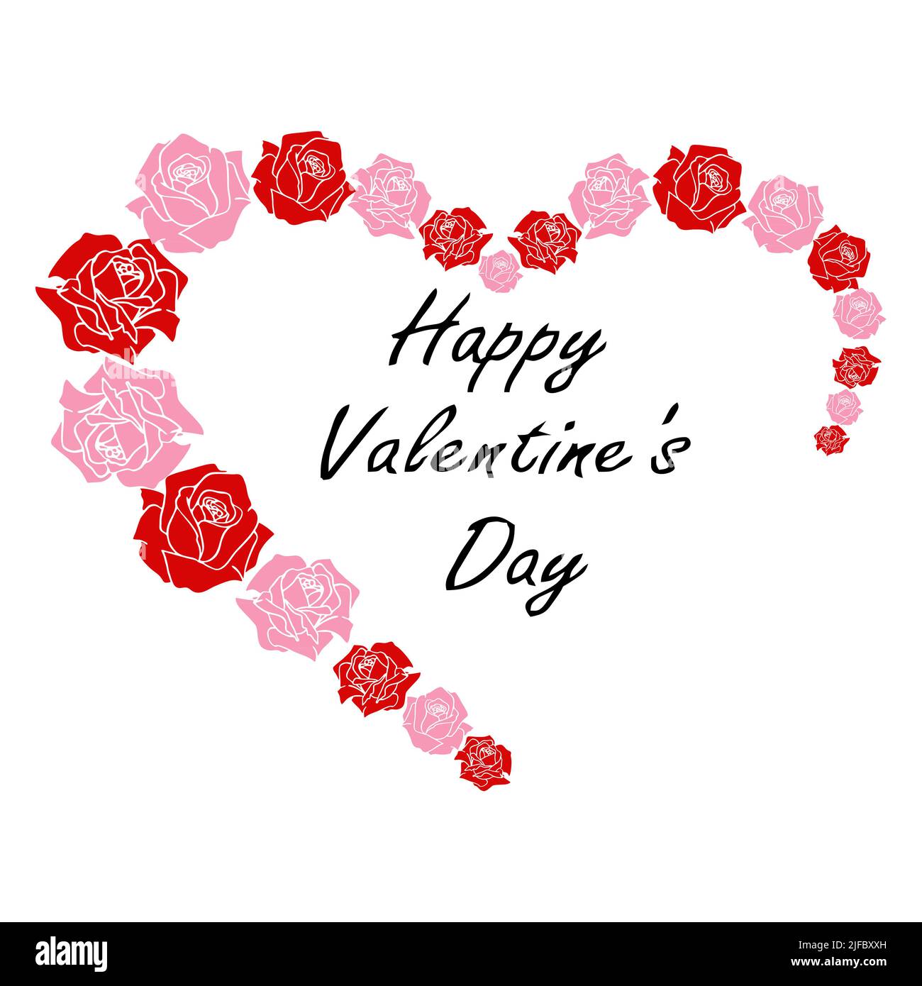 greeting card with a heart of pink and red roses on a white background ...