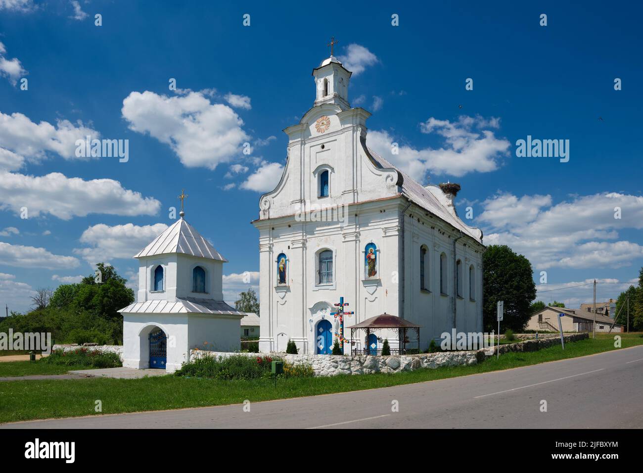 Old ancient orthodox church of Assumption of the Blessed Virgin Mary in Busyazh village, Ivatsevichi district, Brest region, Belarus. Stock Photo