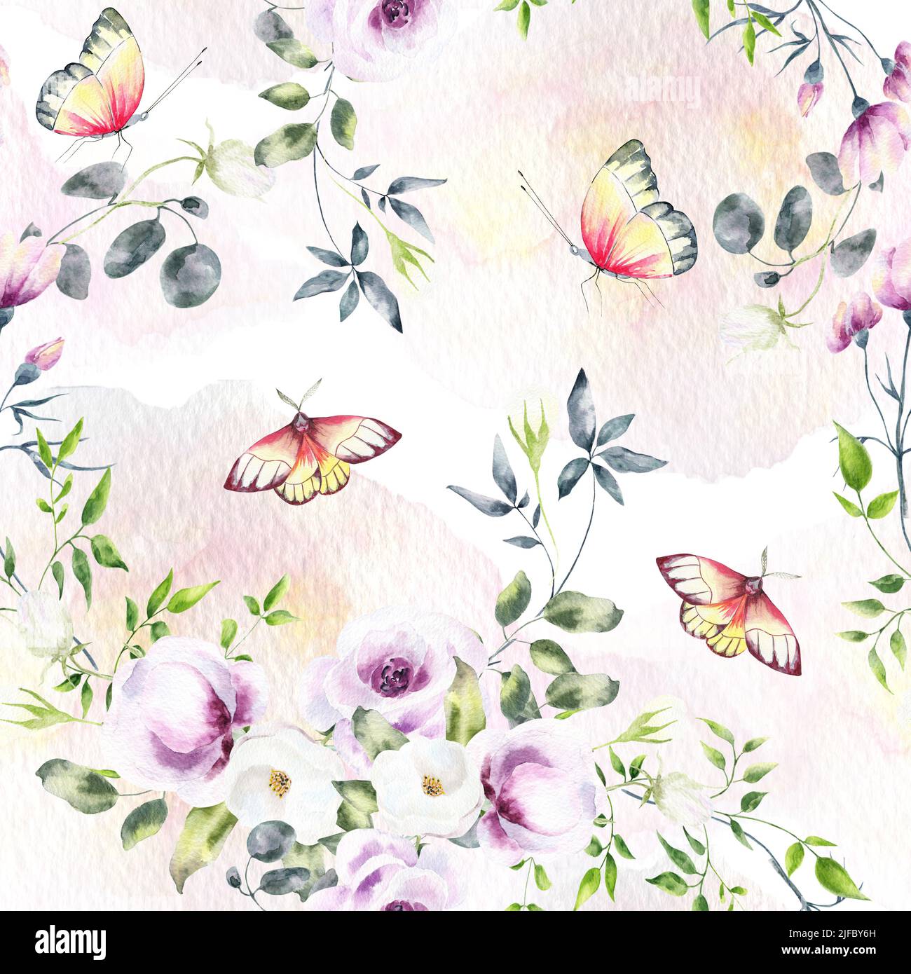 Hand drawn watercolor seamless pattern Bright colorful realistic ...
