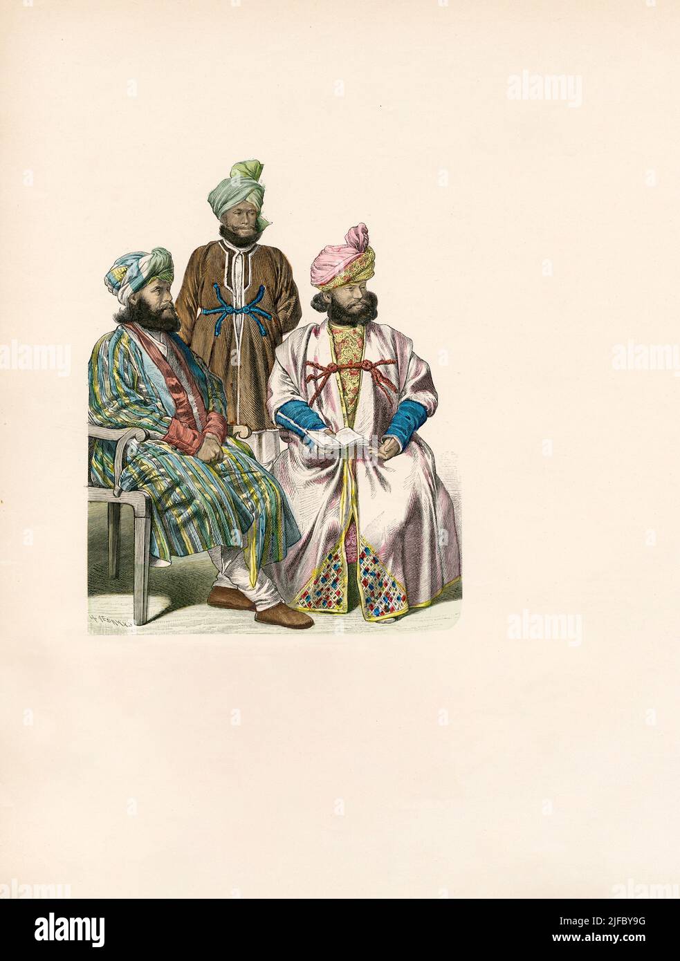 Atah Mahomed, Ambassador at Kabul and his Retinue, Afghanistan, late 19th Century, Illustration, The History of Costume, Braun & Schneider, Munich, Germany, 1861-1880 Stock Photo
