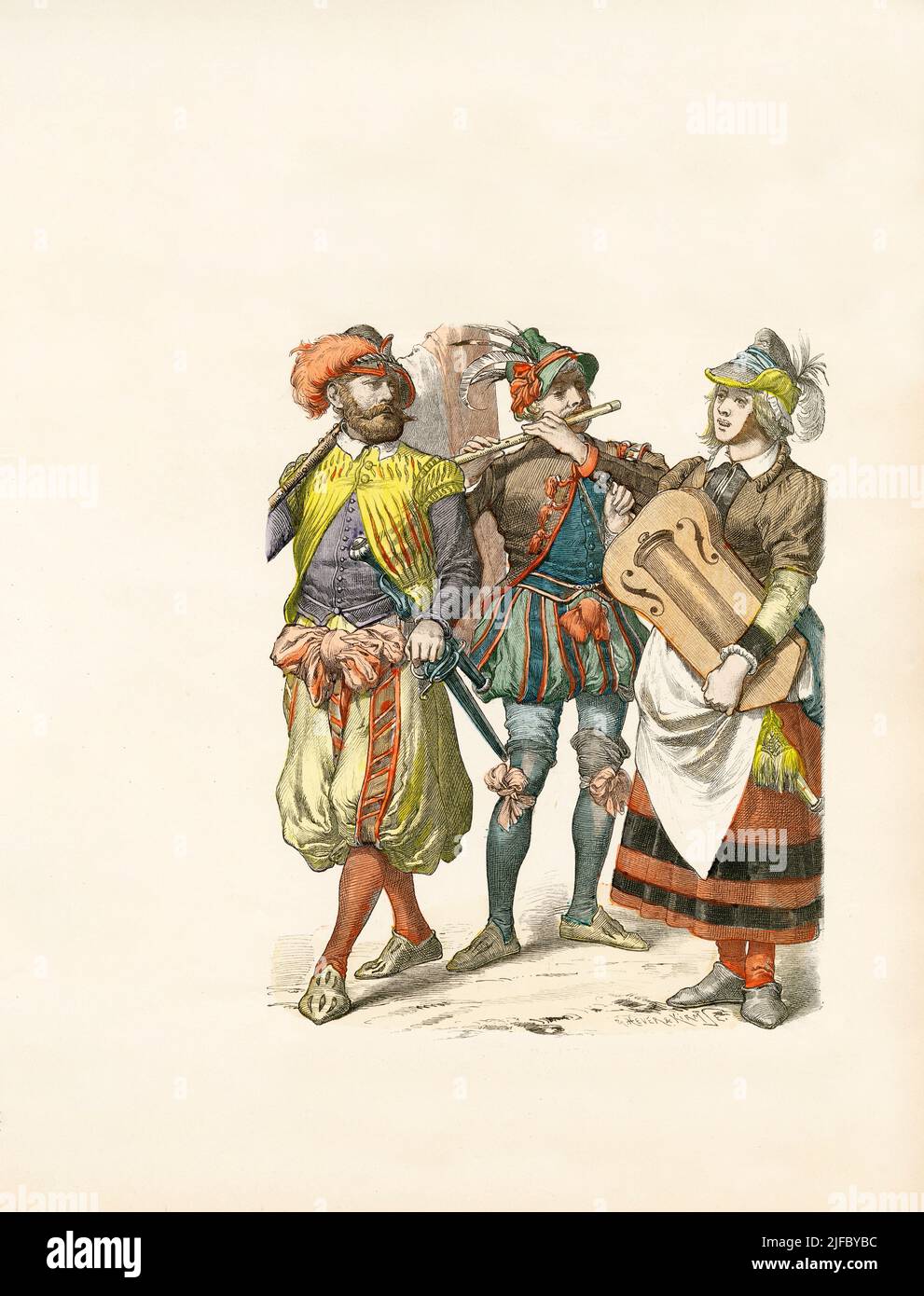 Standard-Bearer, Traveling Musicians, Germany, 1570, Illustration, The History of Costume, Braun & Schneider, Munich, Germany, 1861-1880 Stock Photo