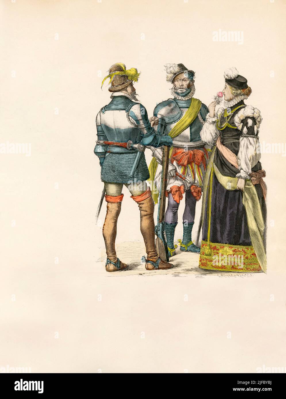 Cavalryman, Cavalry General under Charles V, Lady, Germany, 1560, Illustration, The History of Costume, Braun & Schneider, Munich, Germany, 1861-1880 Stock Photo