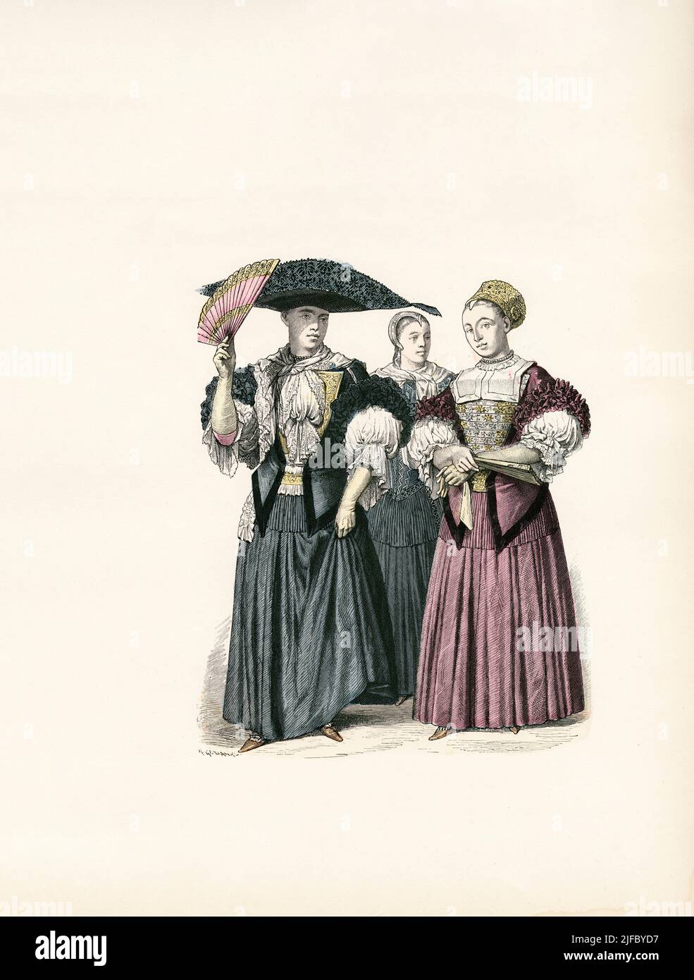 Girls, Bride (1670-1690), Strasbourg, 17th Century, Illustration, The History of Costume, Braun & Schneider, Munich, Germany, 1861-1880 Stock Photo