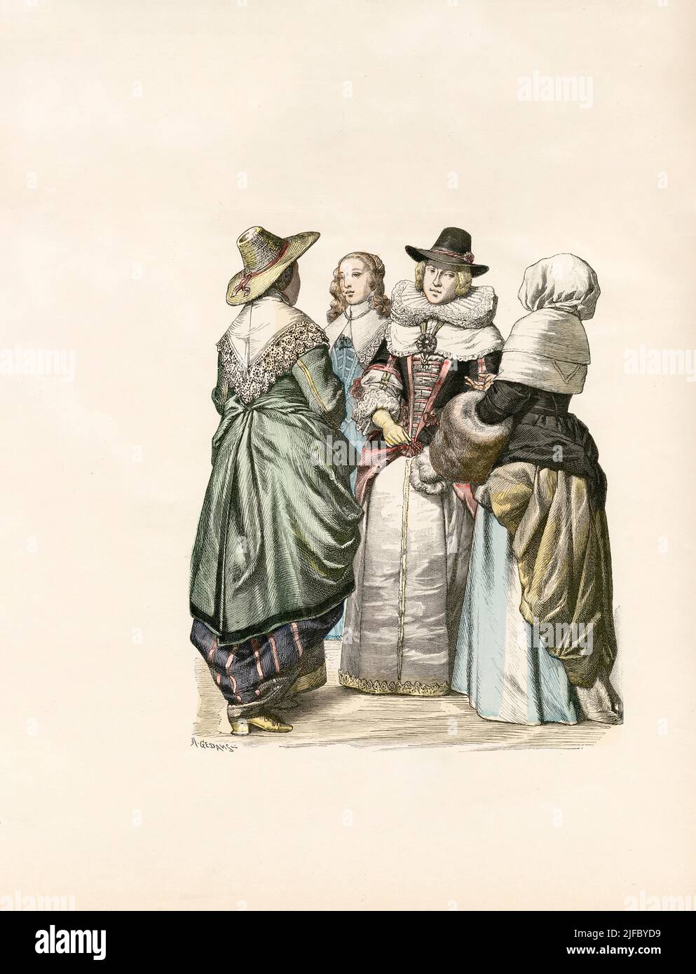 Townswoman, Lady in Street Dress, Lord Mayor's Wife, Matron, England, 1640, Illustration, The History of Costume, Braun & Schneider, Munich, Germany, 1861-1880 Stock Photo