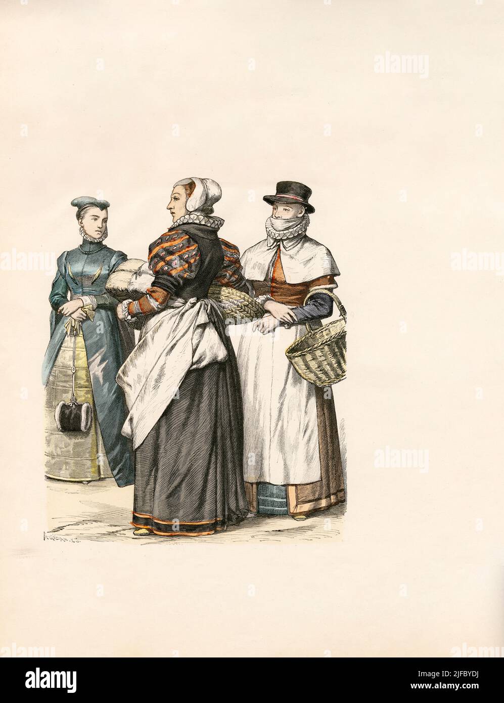 Merchant's Wife - London (1590), Servant Woman, Townswoman, England, 16th Century, Illustration, The History of Costume, Braun & Schneider, Munich, Germany, 1861-1880 Stock Photo