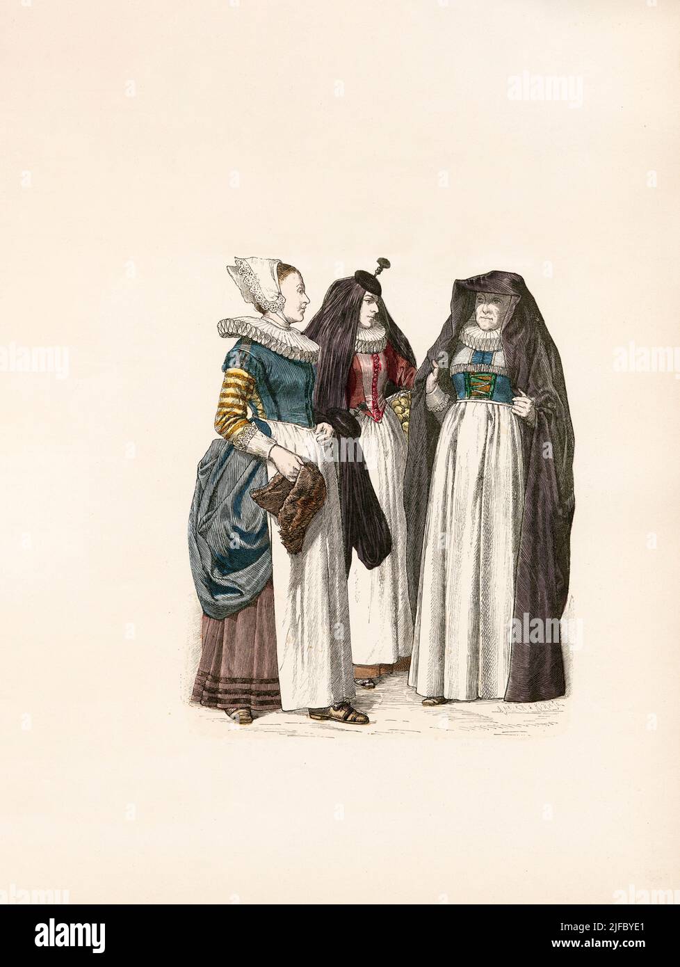 Servant Girl, Townswoman from Cologne, Matron, Germany, German mid-17th Century Fashion, Illustration, The History of Costume, Braun & Schneider, Munich, Germany, 1861-1880 Stock Photo