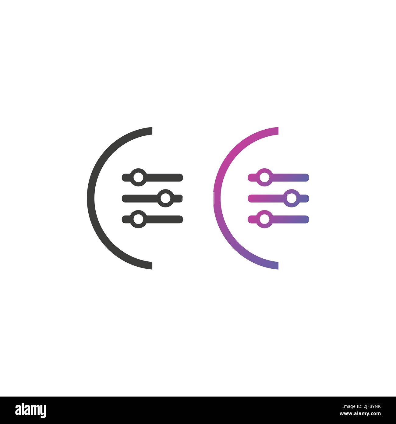 Setting sliders icon button, in solid and gradient color Stock Vector