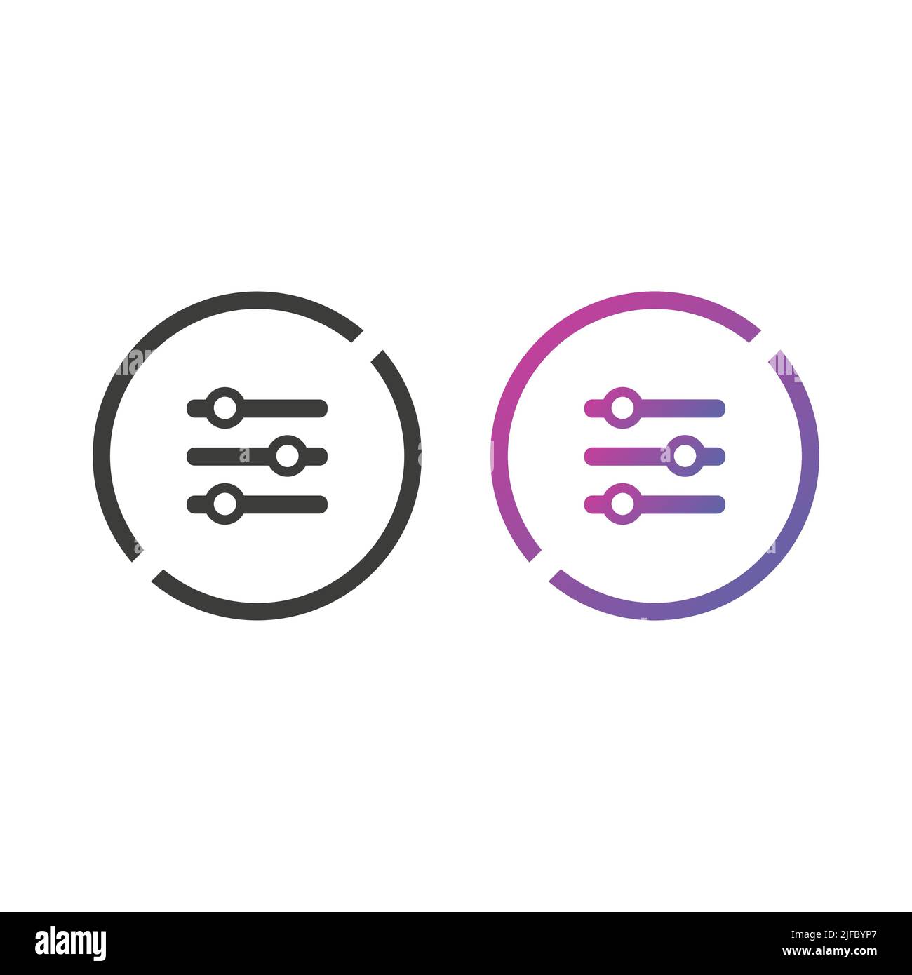 Setting sliders icon button, in solid and gradient color Stock Vector