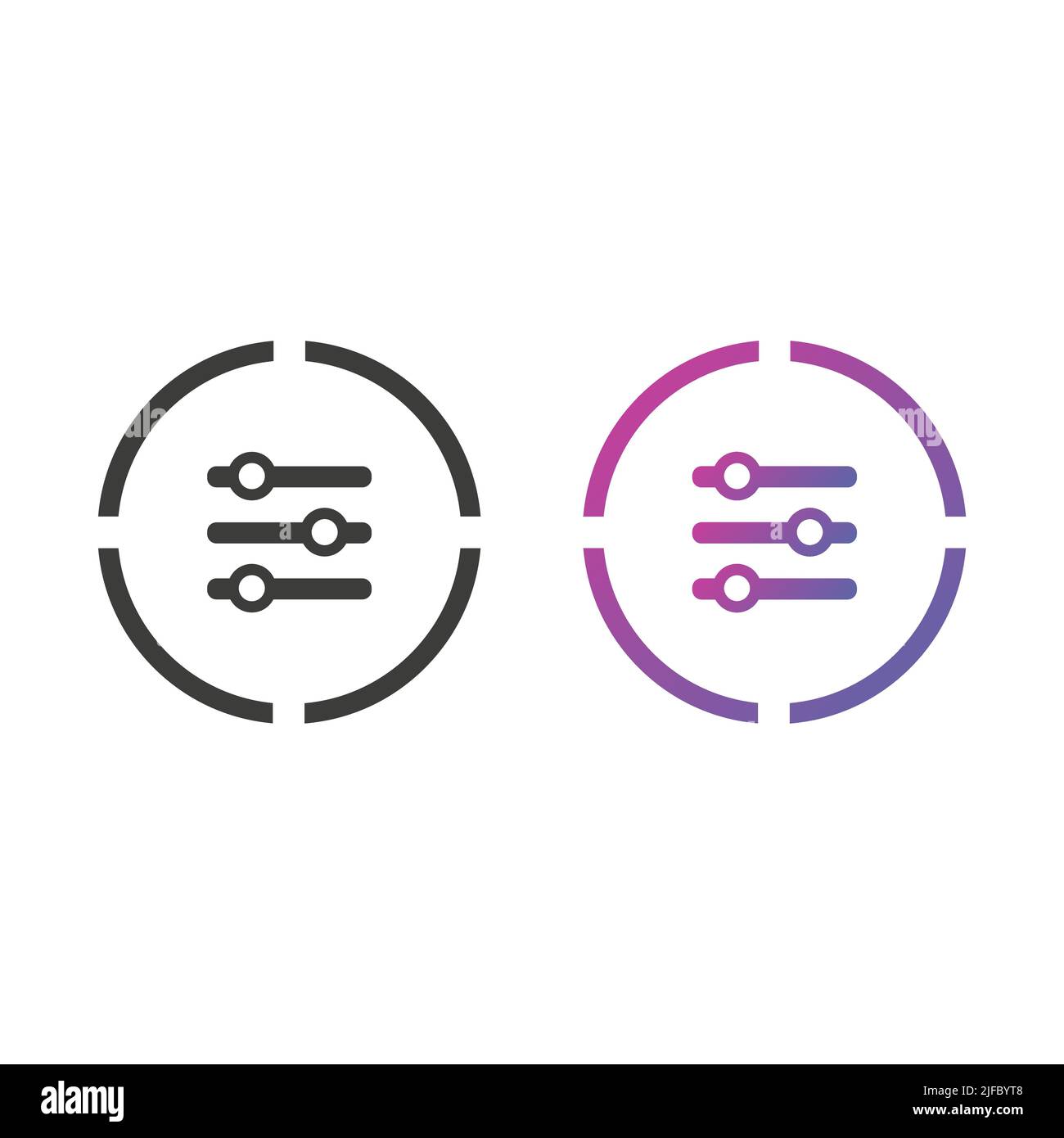 Setting sliders icon button, in solid and gradient color Stock Vector