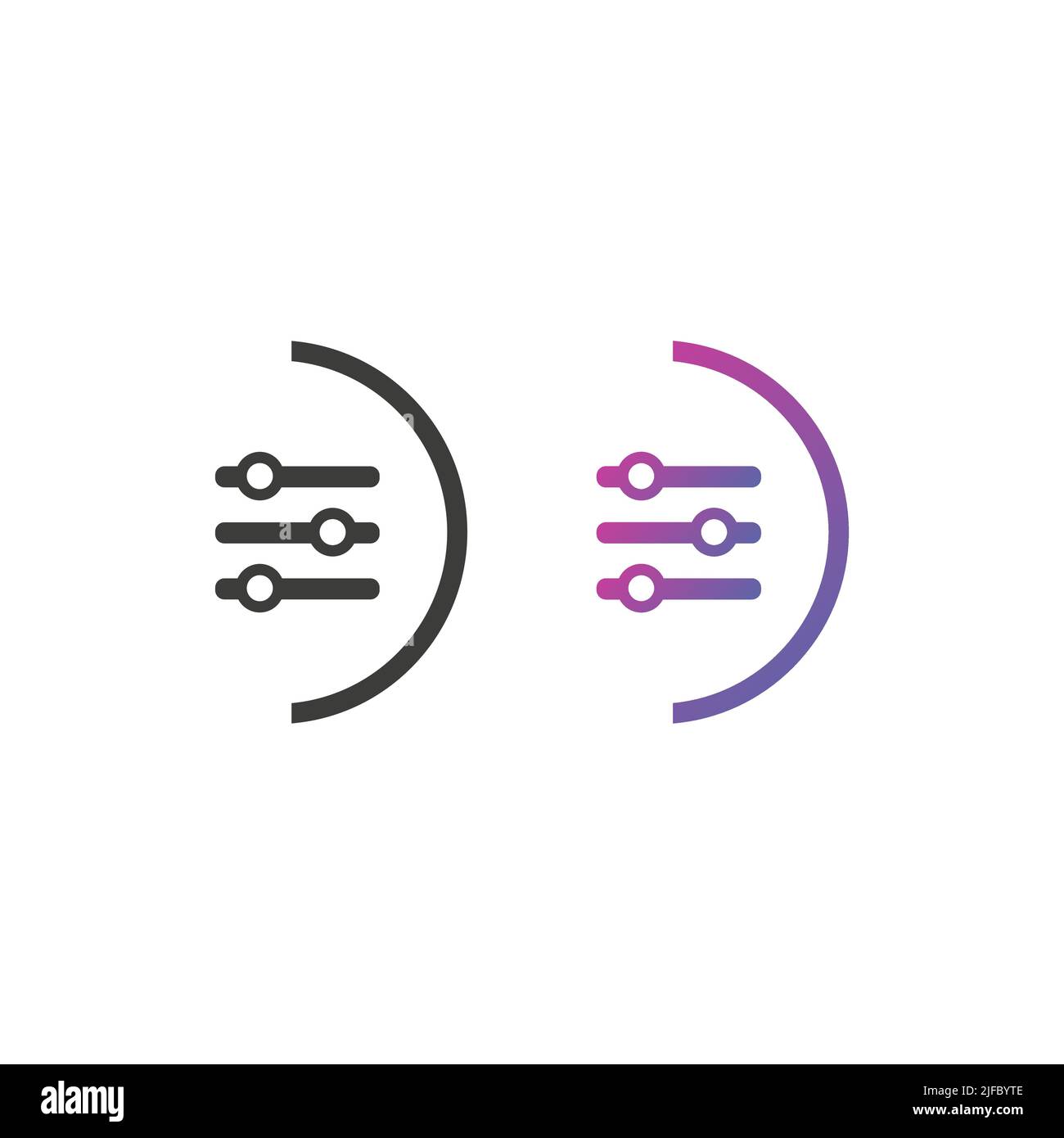 Setting sliders icon button, in solid and gradient color Stock Vector