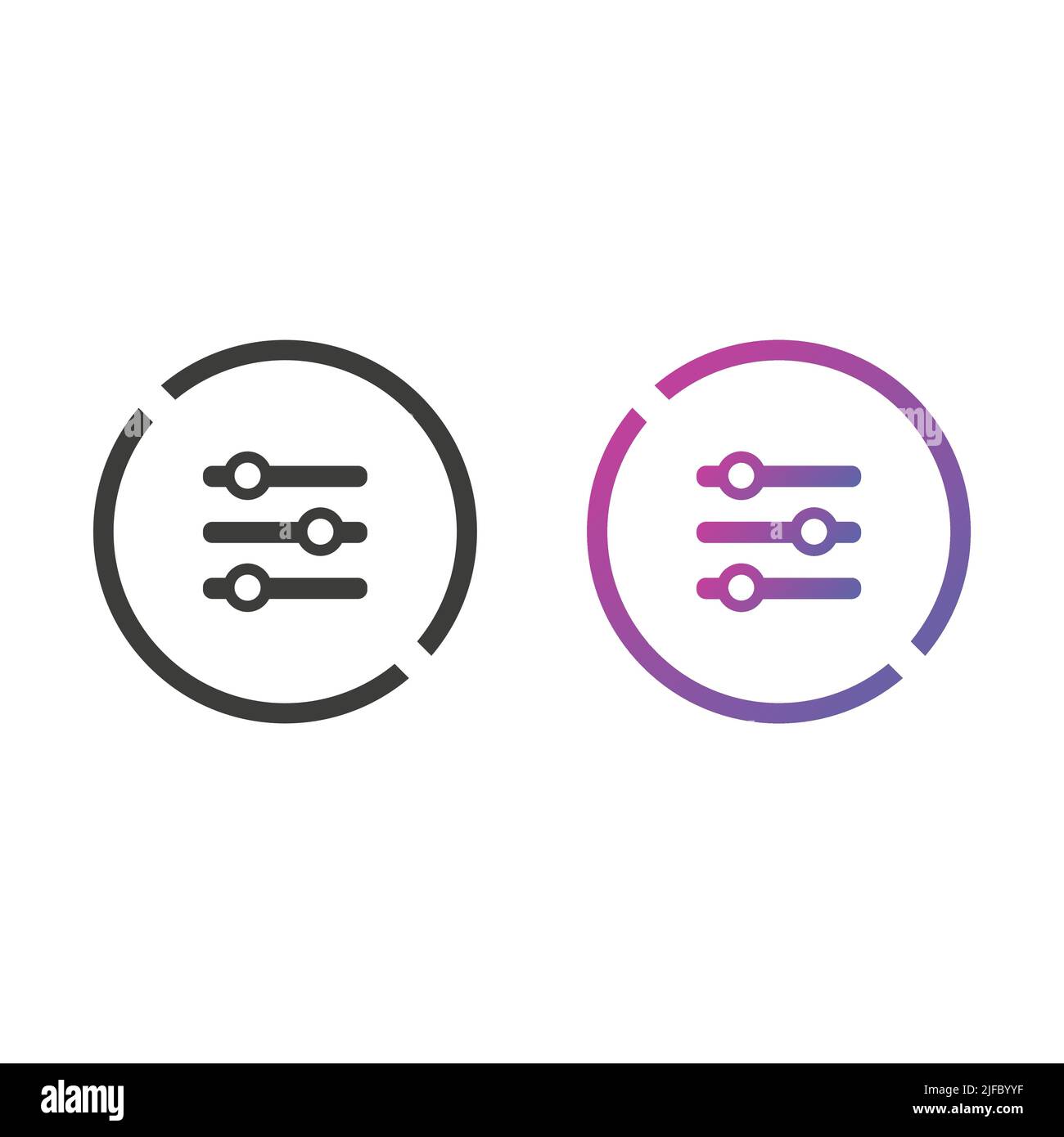 Setting sliders icon button, in solid and gradient color Stock Vector