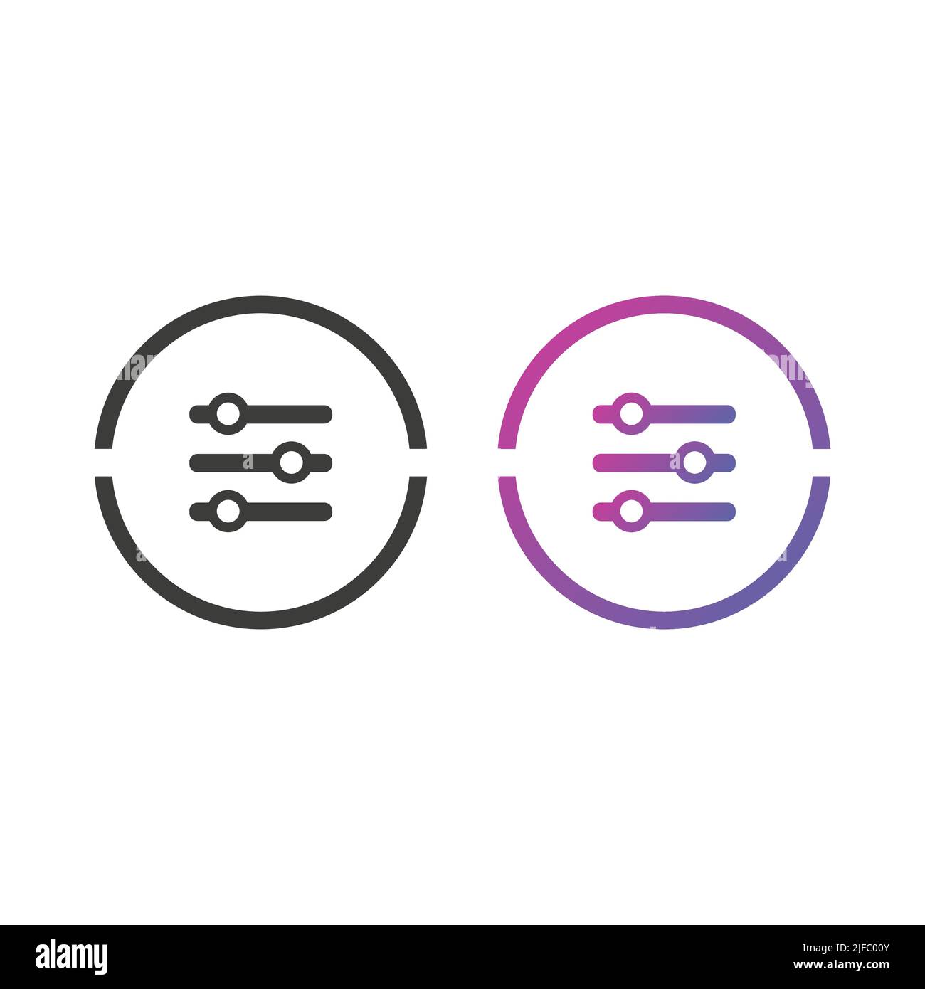 Setting sliders icon button, in solid and gradient color Stock Vector