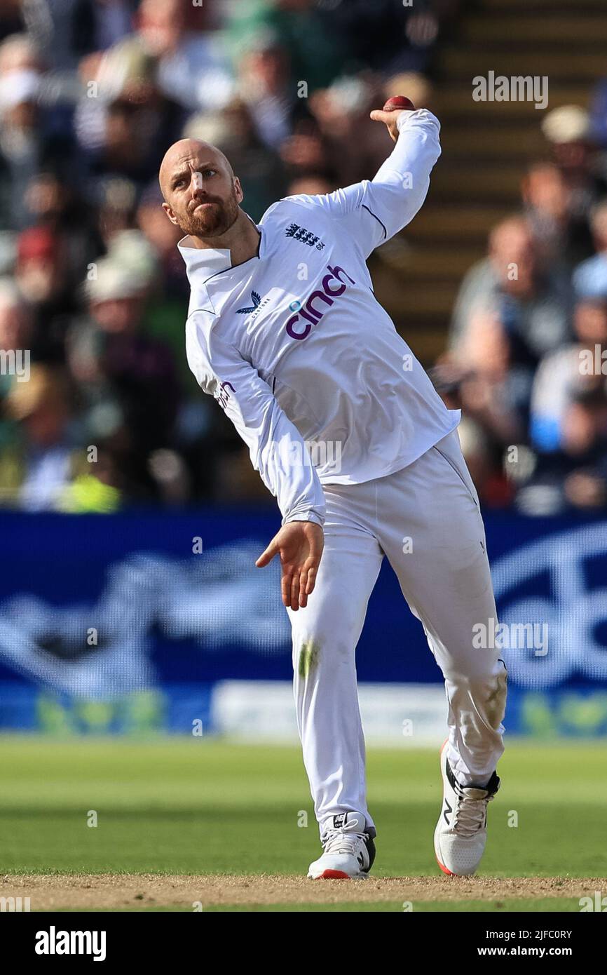 Jack Leach of England delivers the ball Stock Photo Alamy