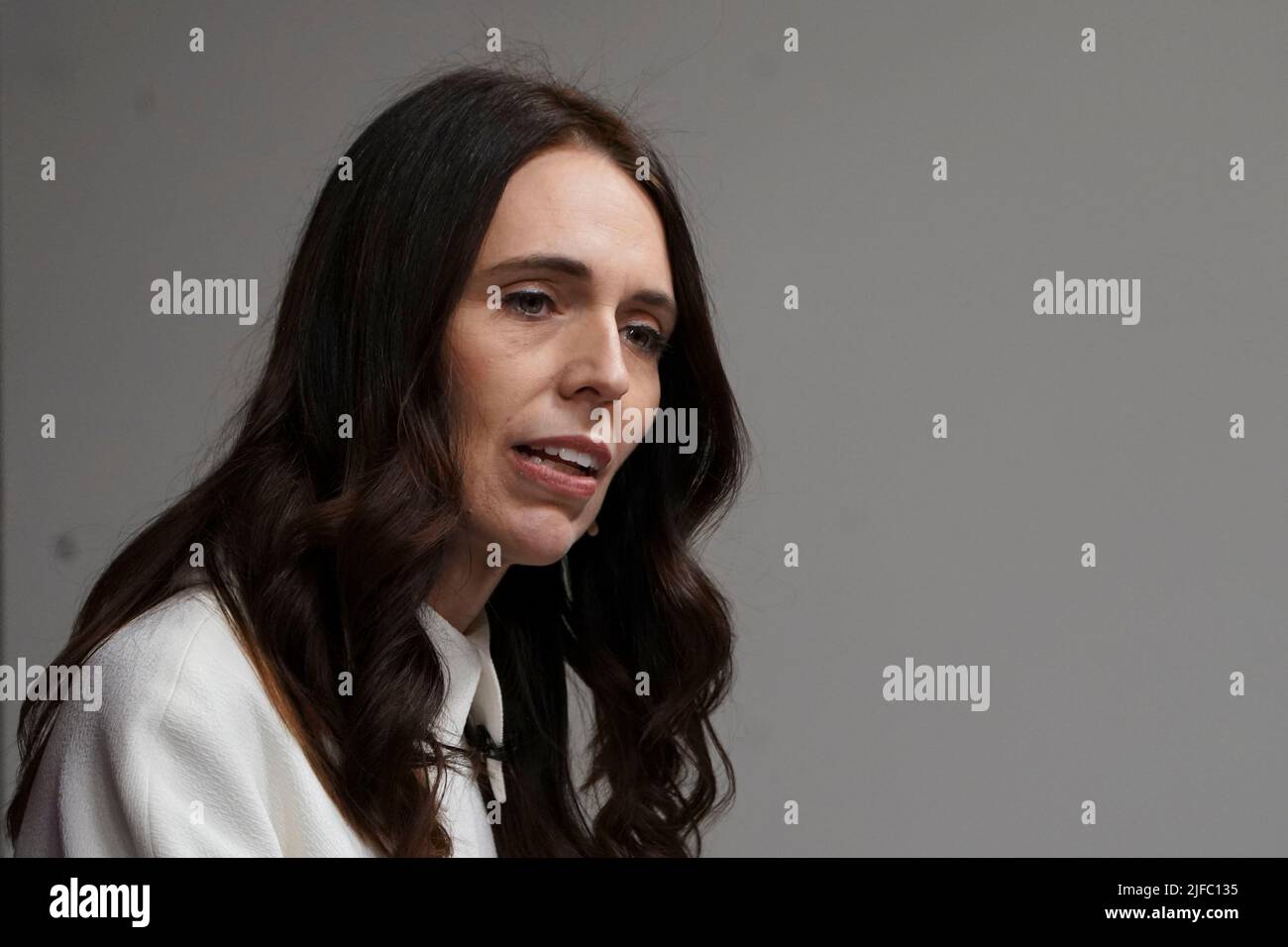 New Zealand's Prime Minister Jacinda Ardern discusses the country's international outlook and navigating international challenges from climate change to geopolitical competition at Chatham House, London. Picture date: Friday July 1, 2022. Stock Photo